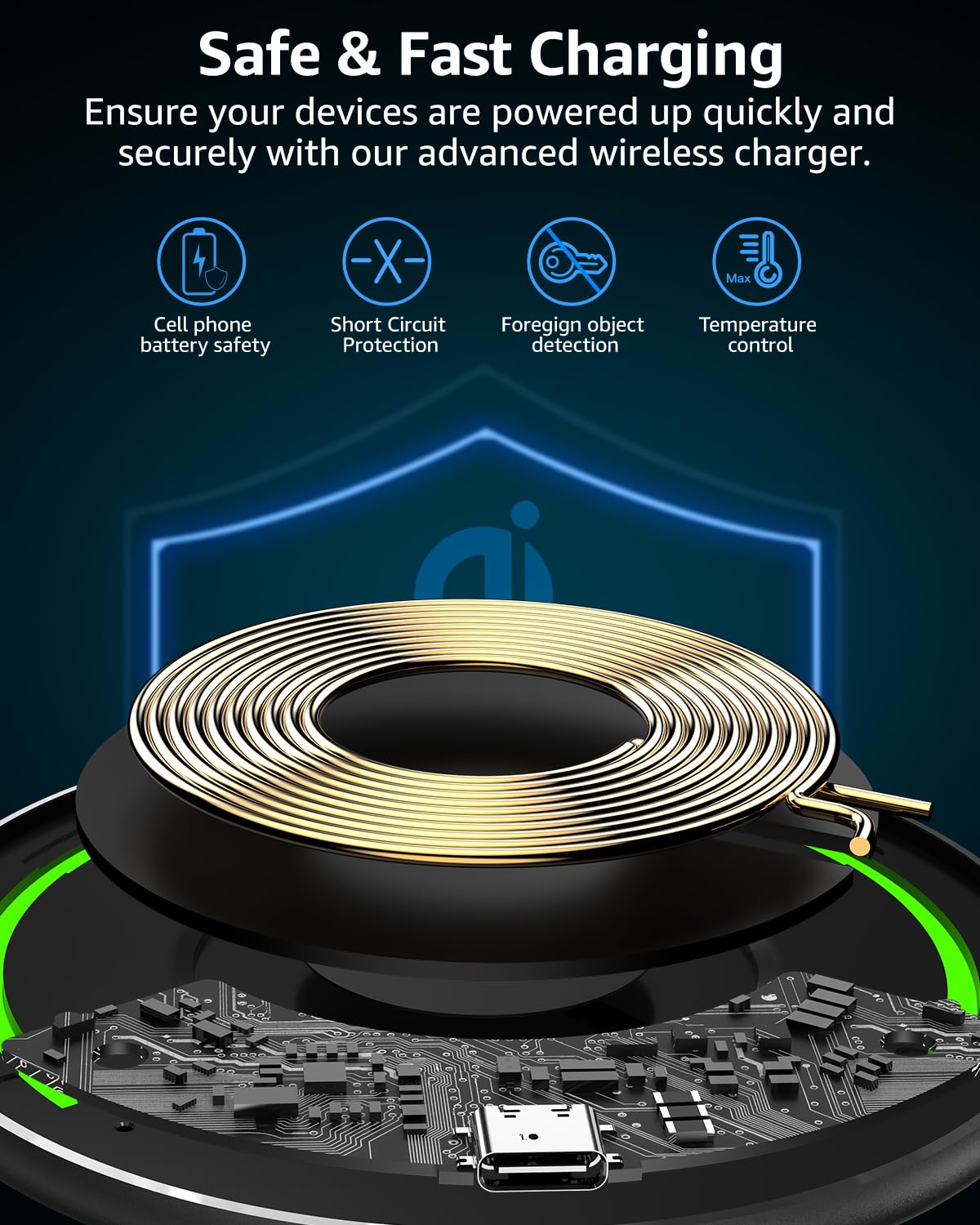 TOZO W1 New Anti-Slip Aircraft-Grade Aluminum Wireless Charger 15W Max Fast Wireless Charging Pad Compatible with iPhone 17/17 Pro/17 Pro
