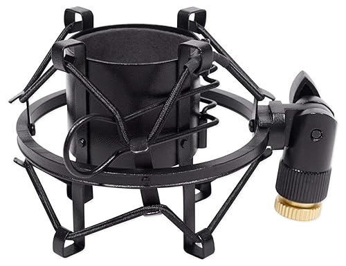 Rockville RockShock Black Metal Shock Mount with Foam Insert for Studio Condenser Microphones, Fits 43mm-48mm Mics, 5/8" Thread with 3/8" Adapter