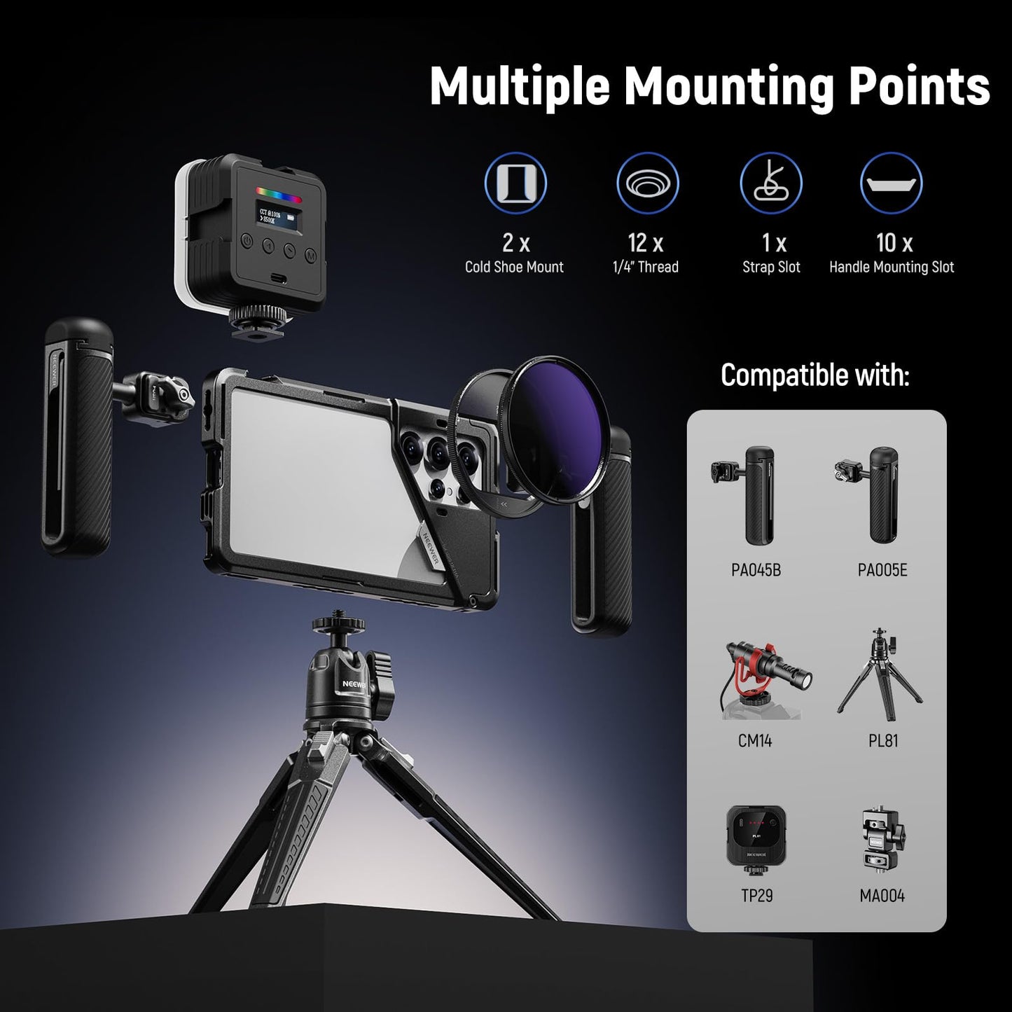 NEEWER S25 Ultra Phone Cage, Mobile Video Rig Phone Stabilizer with 67mm Filter Adapter, 17mm Lens Backplate, T Mount Lens Adapter, Compatible