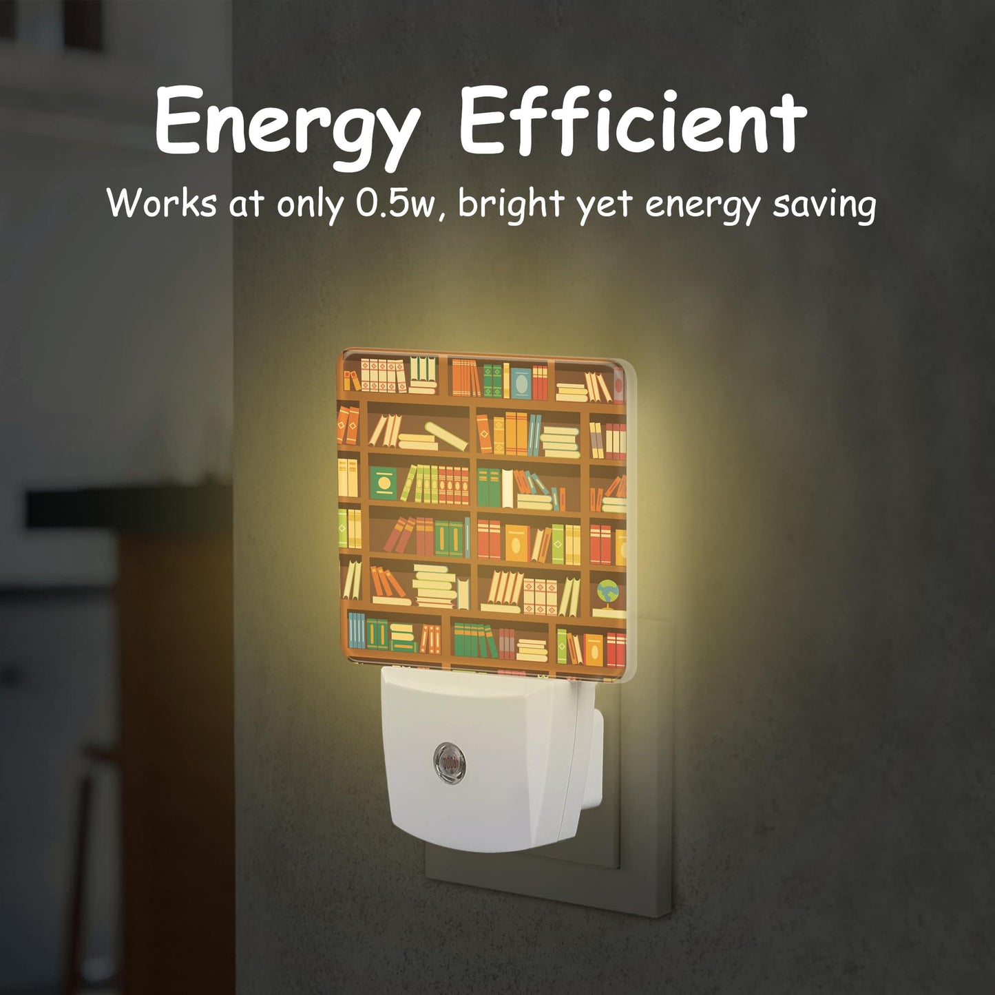 Neidius Retro Bookshelf Plug Night Light,Funny Library Book Night Light Lamp Auto Sensor Energy Efficient Dusk to Dawn Lights for Girls Boys Women