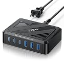 MaxLax 120W 6-Port USB Desktop Rapid Charging Station, 3 USB-C Ports + 3 USB-A Ports, PD & QC Smart Adaptive Charging, Compatible