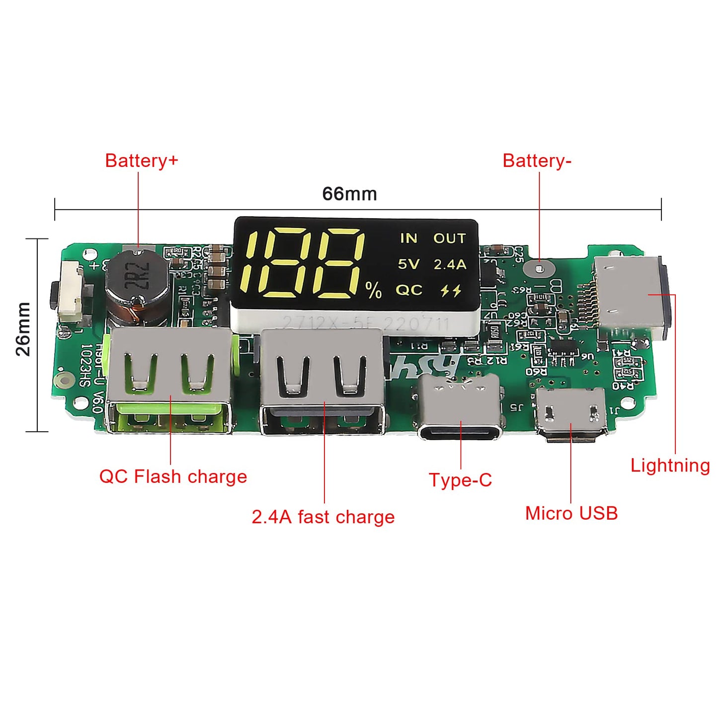 QCCAN 3pcs Lithium Battery Charger Board LED Dual USB 5V 2.4A Micro/Type-C USB Mobile Power Bank 18650 Charging Module Circuit Protection