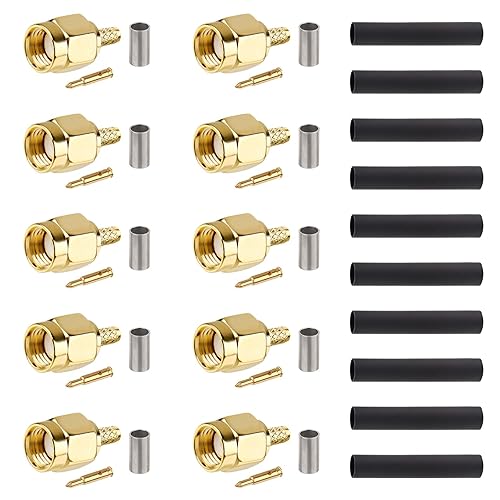 XRDS -RF SMA Crimp Connectors 10PCS, SMA Male Crimp Solder Attachment Connector for RG316 RG174 RG188 RG188A LMR100 Coax Cable