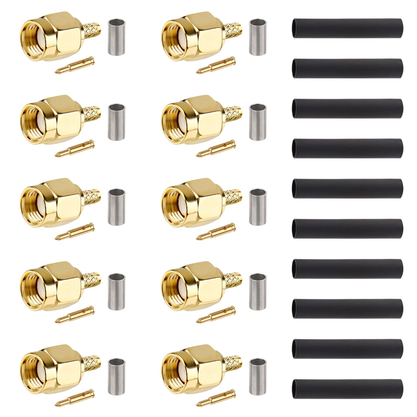 XRDS -RF SMA Crimp Connectors 10PCS, SMA Male Crimp Solder Attachment Connector for RG316 RG174 RG188 RG188A LMR100 Coax Cable