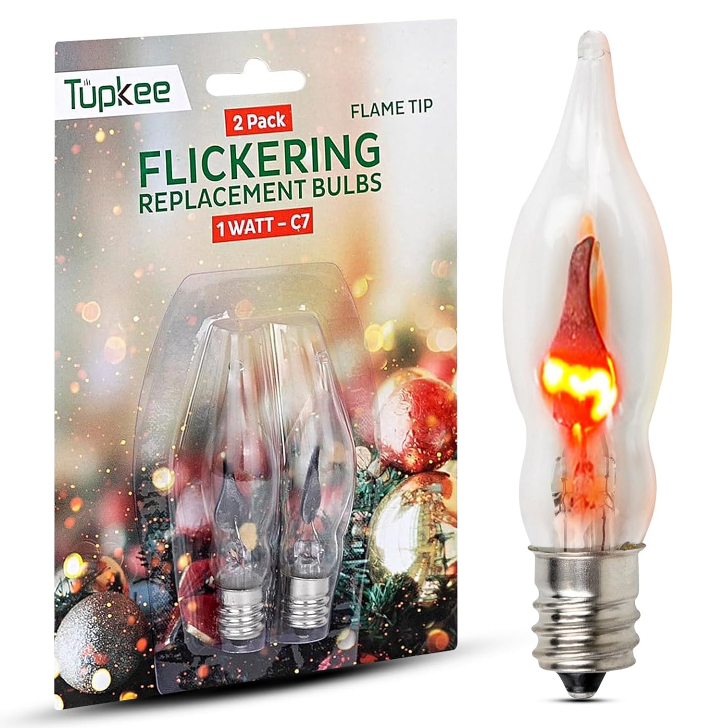 Tupkee C7 Flickering Flame Tip Bulb, E12 Base 1W Flicker Night Light Bulb