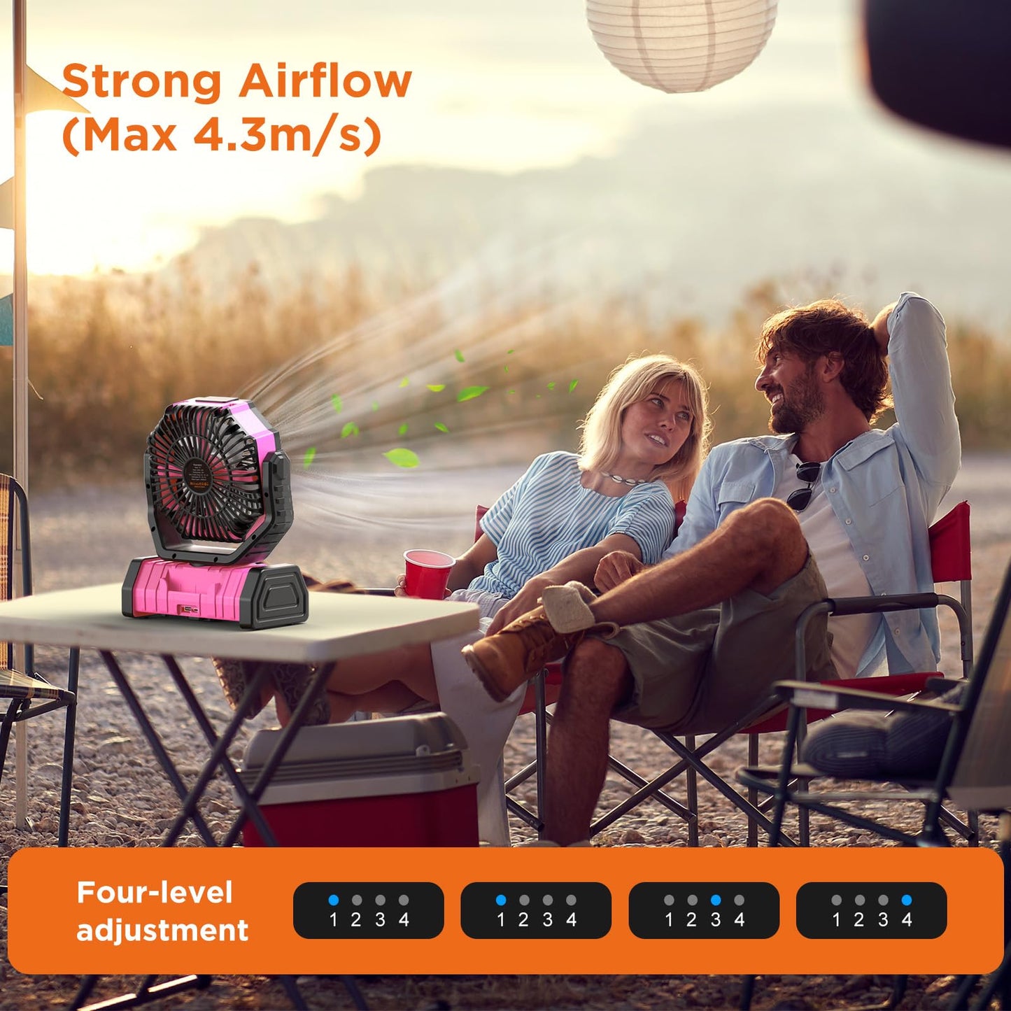 OGERY 20000mAh Rechargeable Camping Fan with LED Lantern, Portable Battery Powered Fan, Remote & Oscillating - 4 Speed for Tent, Travel, Bedroom, Car