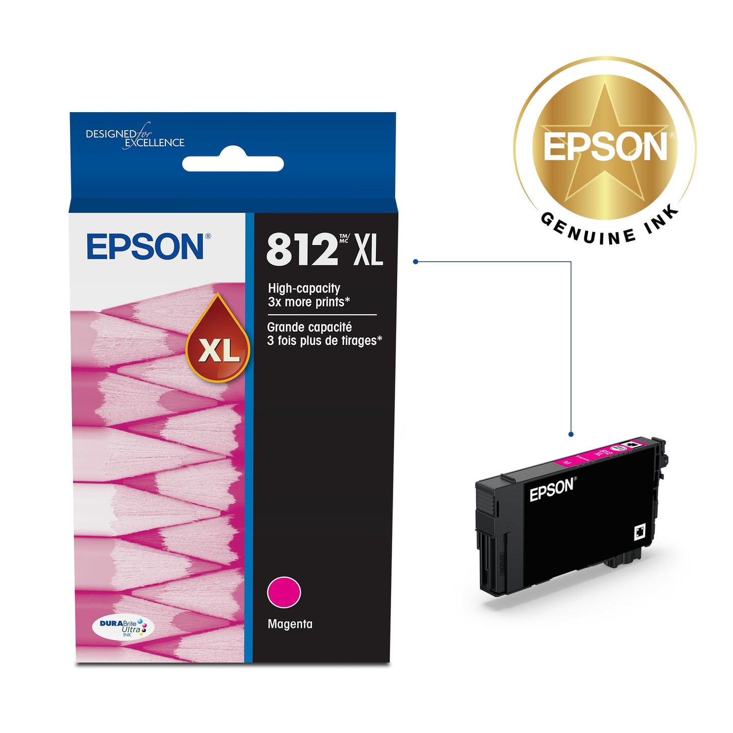 EPSON 812 DURABrite Ultra Ink High Capacity Magenta Cartridge (T812XL320-S) Works with WorkForce Pro WF-7310 ,7820, 7840, EC-C7000