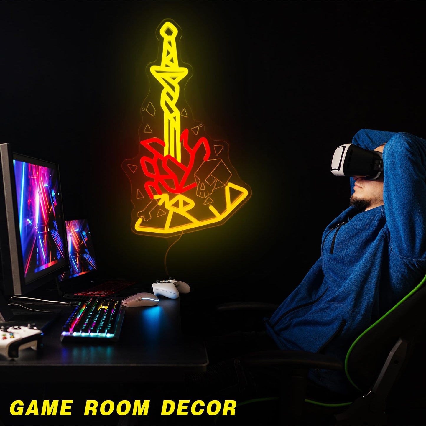 Dark Fantasy Neon Sign Bonfire LED Light for Gaming Room Man Cave Decor Dimmable USB Powered Wall Art, Cool Video Game Gift for Boyfriend Gamer(9.8 *