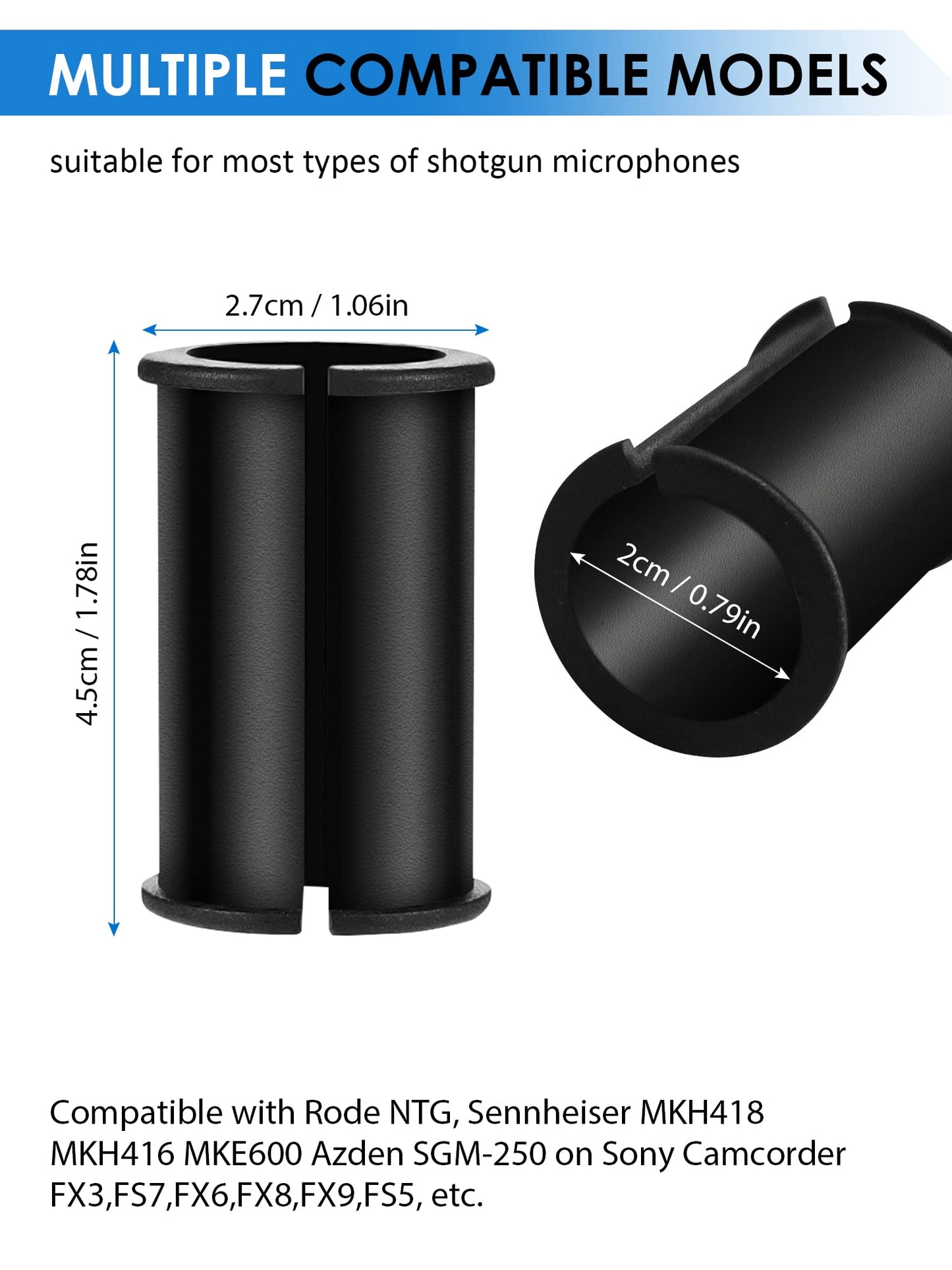 Etour 6 Pcs Microphone Shock Mount Rubber Spacer Tube Microphone Sleeve Washer Compatible with Sony Camcorder Rode NTG, Sennheiser MKH Shotgun Mic