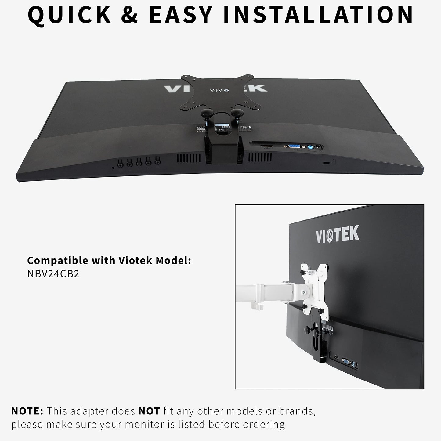 VIVO Quick Attach VESA Adapter Designed for Viotek Monitor NBV24CB2, VESA 75x75mm and 100x100mm Conversion Kit, Black, Mount-VTK1