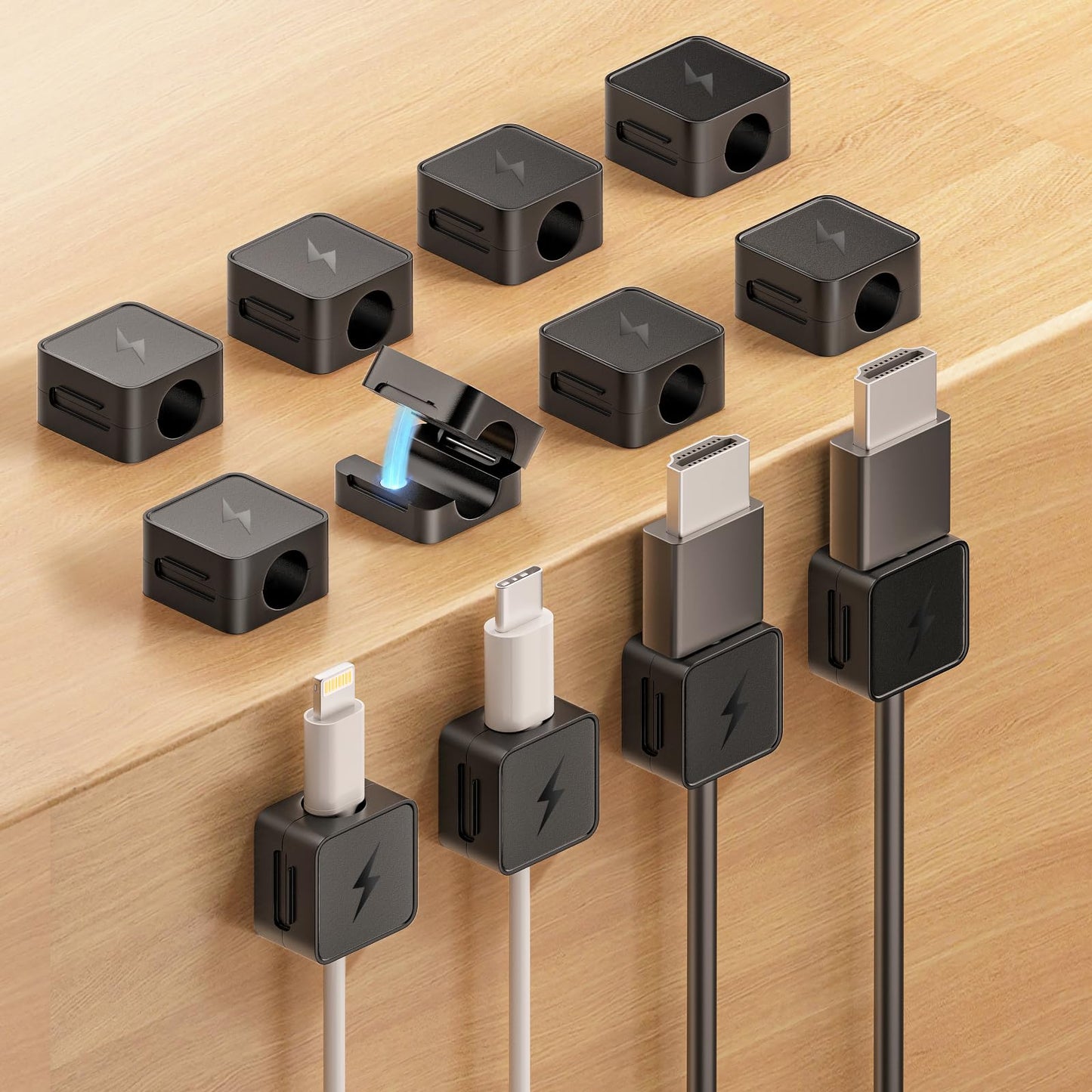 12 Pack Magnetic Cable Clips, Phone Cord Holder for Nightstand, Under Desk Cable Management, Canisflax Adhesive Wire Charging Cord Organizer Keepers
