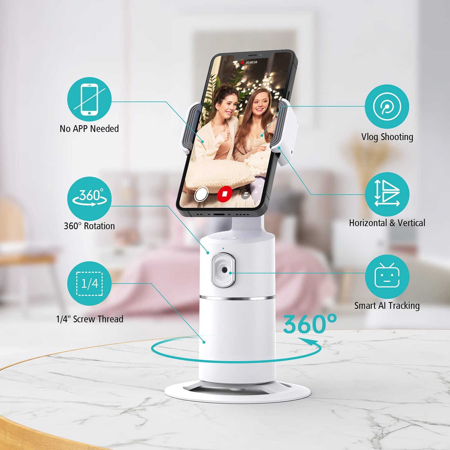 camrola Auto Face Tracking Phone Holder, No App Required, 360° Rotation Face Body Phone Tracking Tripod Smart Shooting Camera Mount for Live Vlog