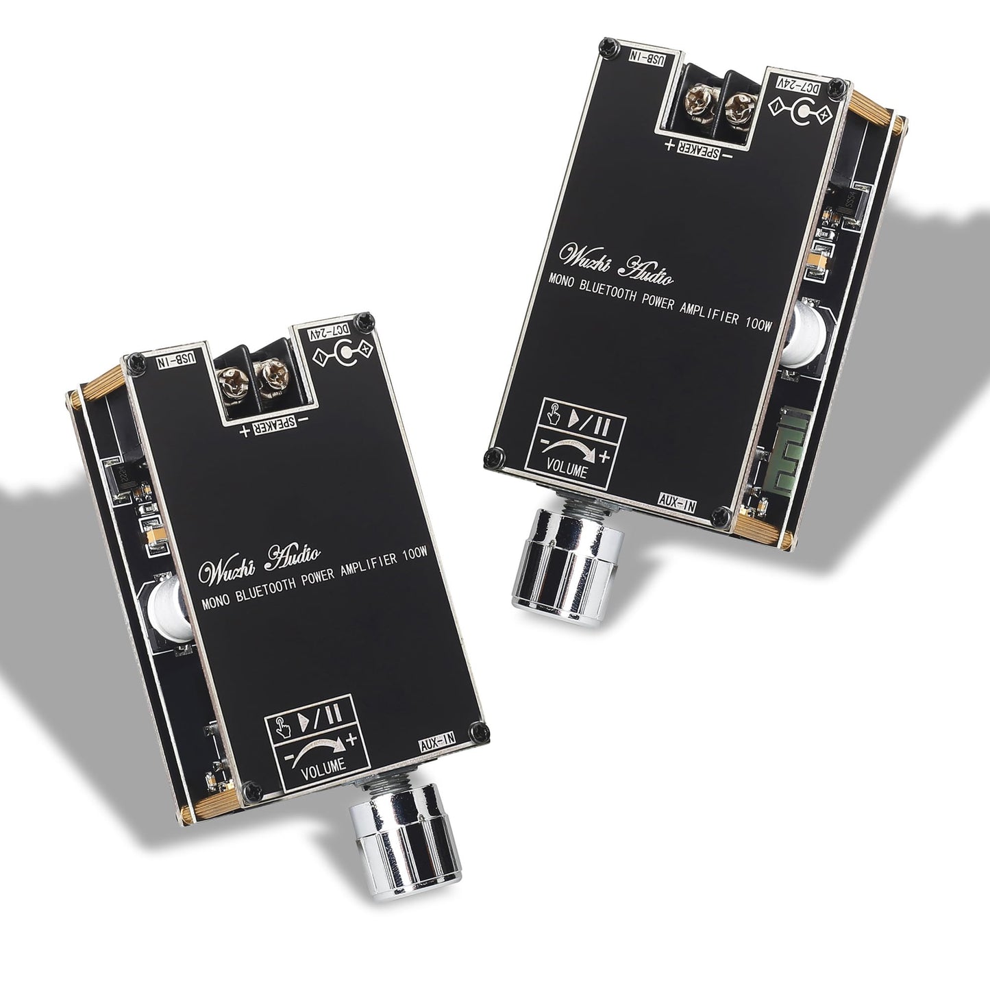 Wuzhi Audio 2PCS ZK-1001B Mono Bluetooth Amplifier Board with TPA316D2 Chip, Wide Voltage Input DC7-24V Peak Output Power 100W, with TWS Pairing