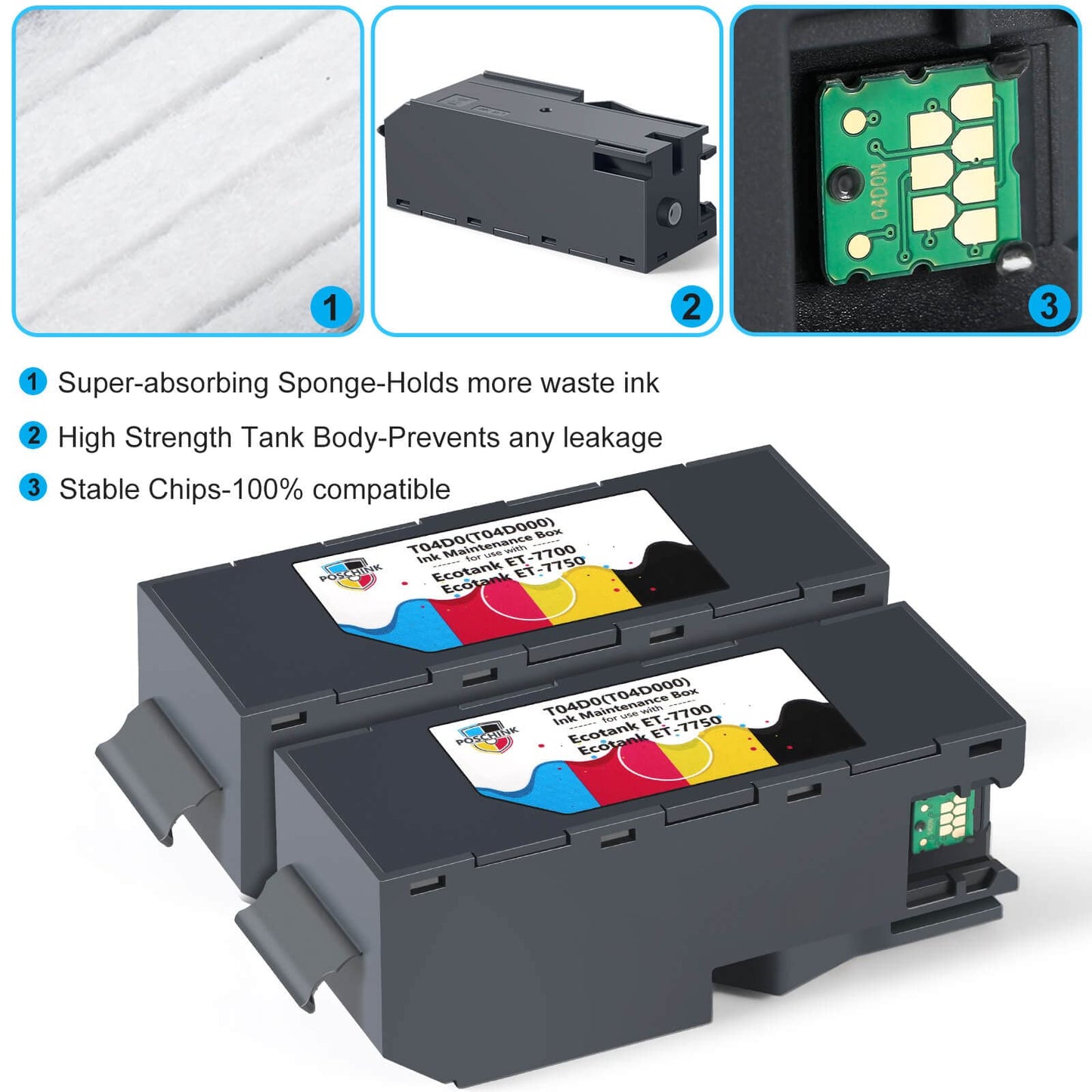 Poschink T04D0 Maintenance Box for Ecotank ET7700 ET7750 / ET-7700 ET-7750 Printers (T04D000/EWMB1)