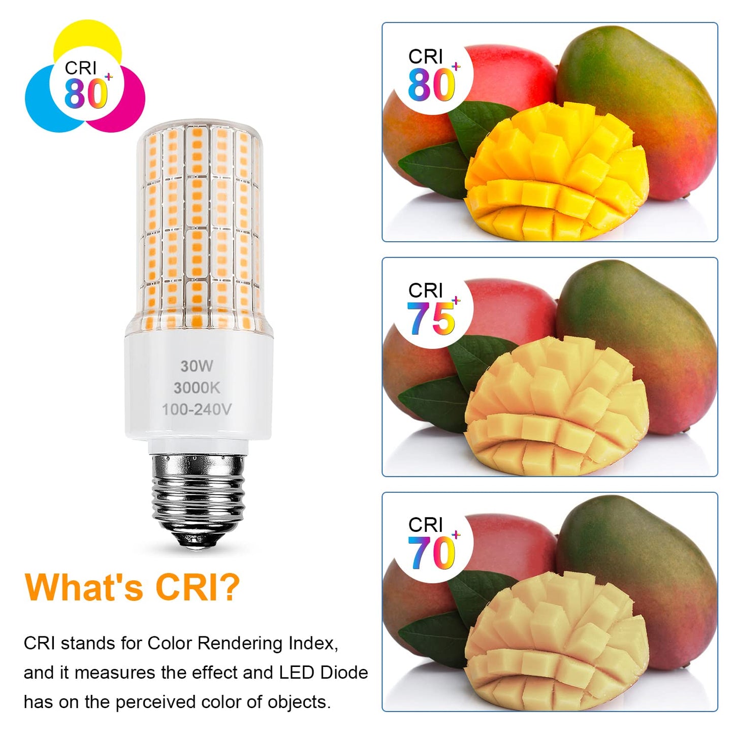 Led Light Bulb Equivalent 250w 2pcs Super Bright Led Bulbs, 3750 Lumen 3000k Warm Daylight White 30w Waterproof Led Corn Light Bulb E26/E27 Medium