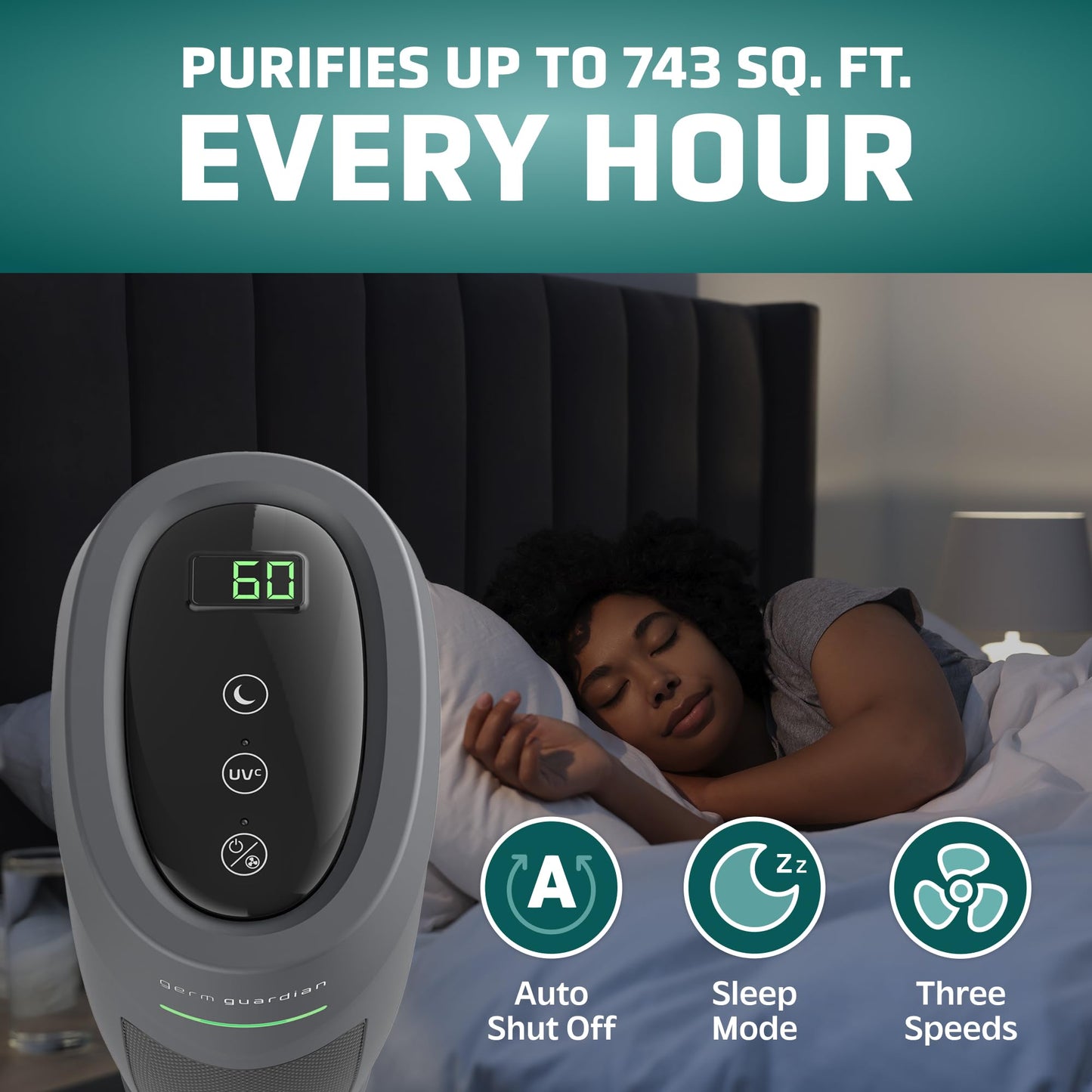 GermGuardian HEPA Indoor Large Room Air Purifier for Home - Pet Dander, Dust, Pollen, Smoke, and Odors in Bedroom, Office, and Kitchen - Air Quality