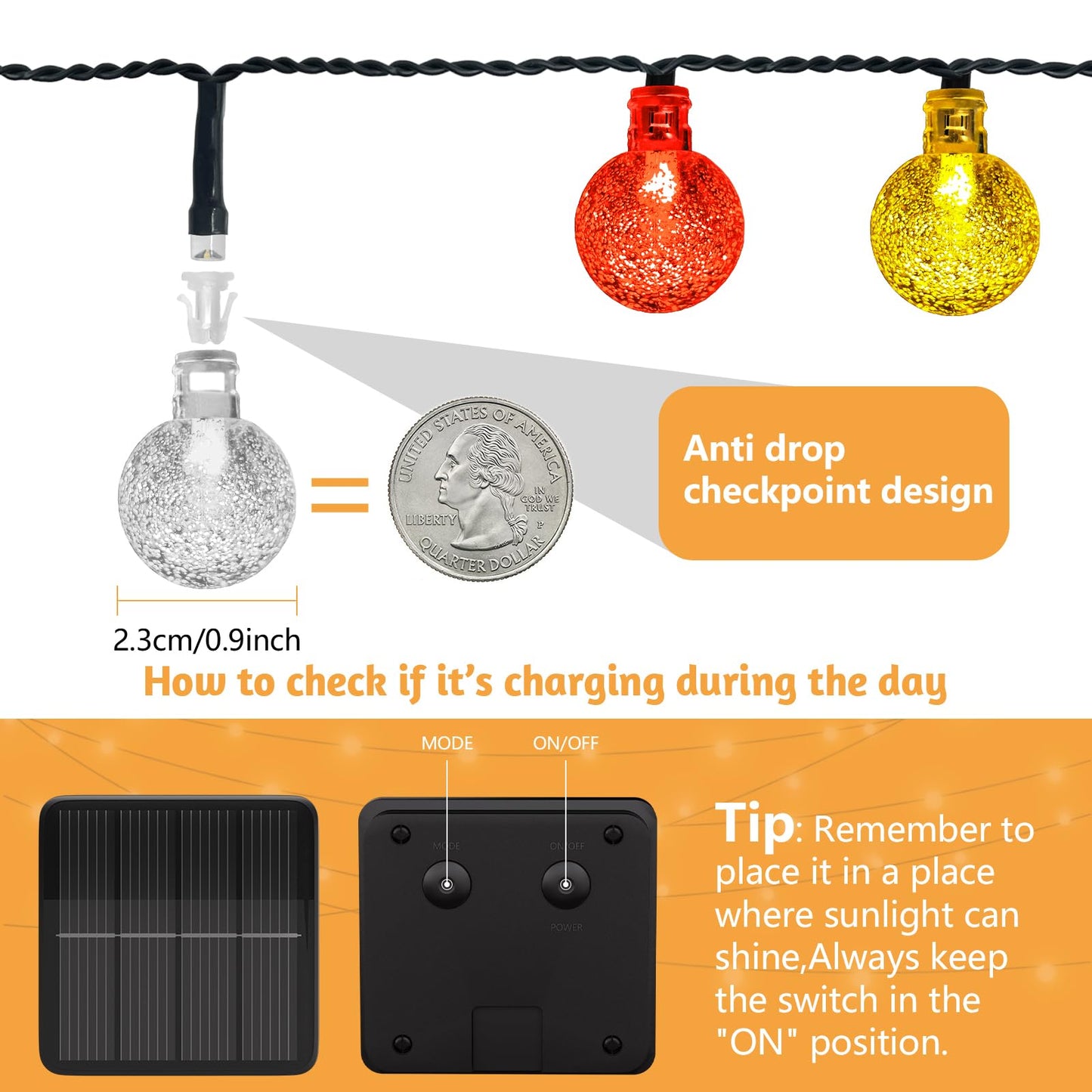 Selarlyt 2 Pack 120 LED Solar String Lights Outdoor Waterproof, 72 FT Crystal Globe Lights with 8 Lighting Modes, Solar Powered Light Outdoor