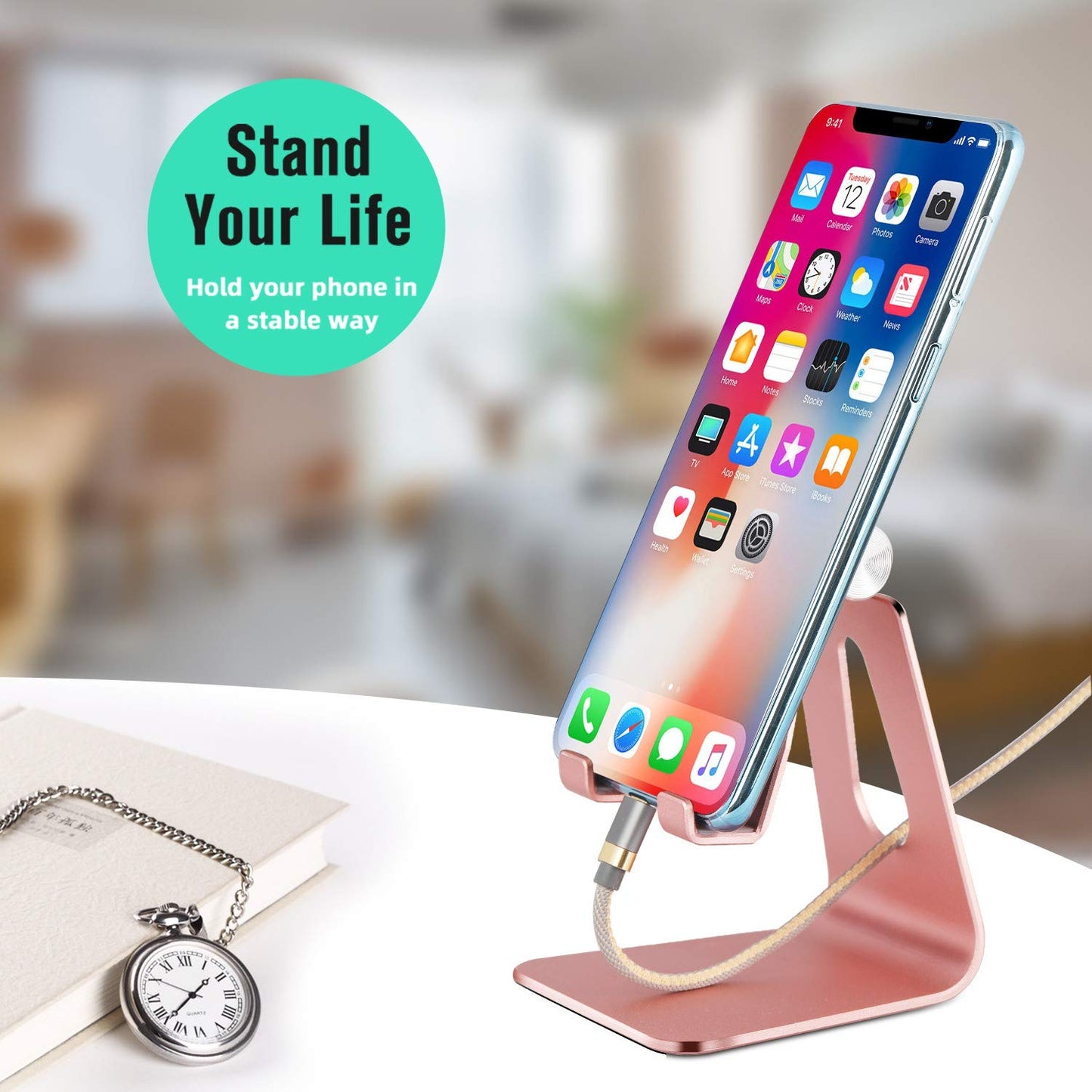 SKEJER Adjustable Cell Phone Stand, Phone Holder,Tablet Stand Dock,Aluminum Desktop Compatible with iPhone 12 iPad,Samsung Galaxy,Google All Smart