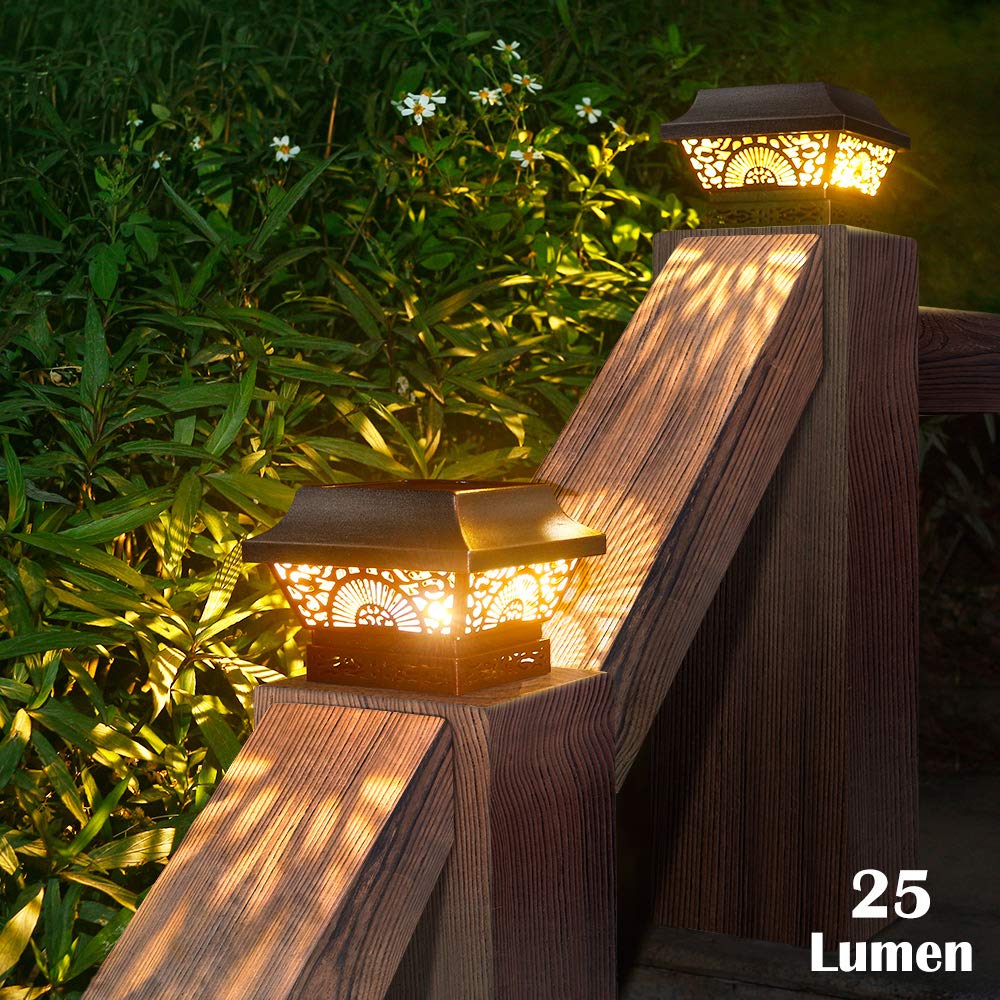 DenicMic Solar Post Cap Lights Outdoor Waterproof Metal 25 Lumen LED 2 Pack