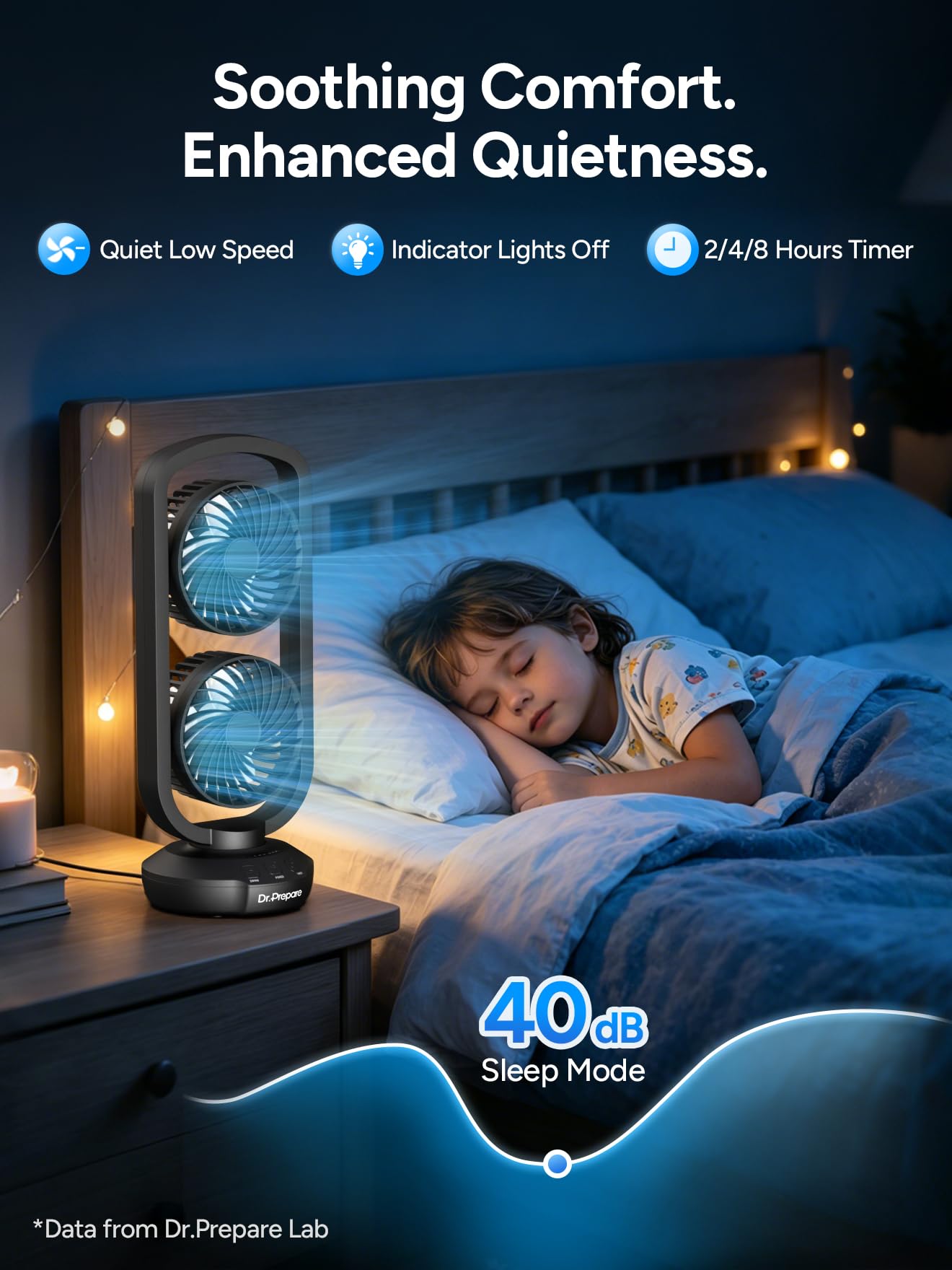 DR.PREPARE Small Tower Fan Oscillating Table Fans with 270° Tilt, 105° Oscillating, 3 Speeds and 3 Auto-Off Timer, Portable USB Powered Desk Fan