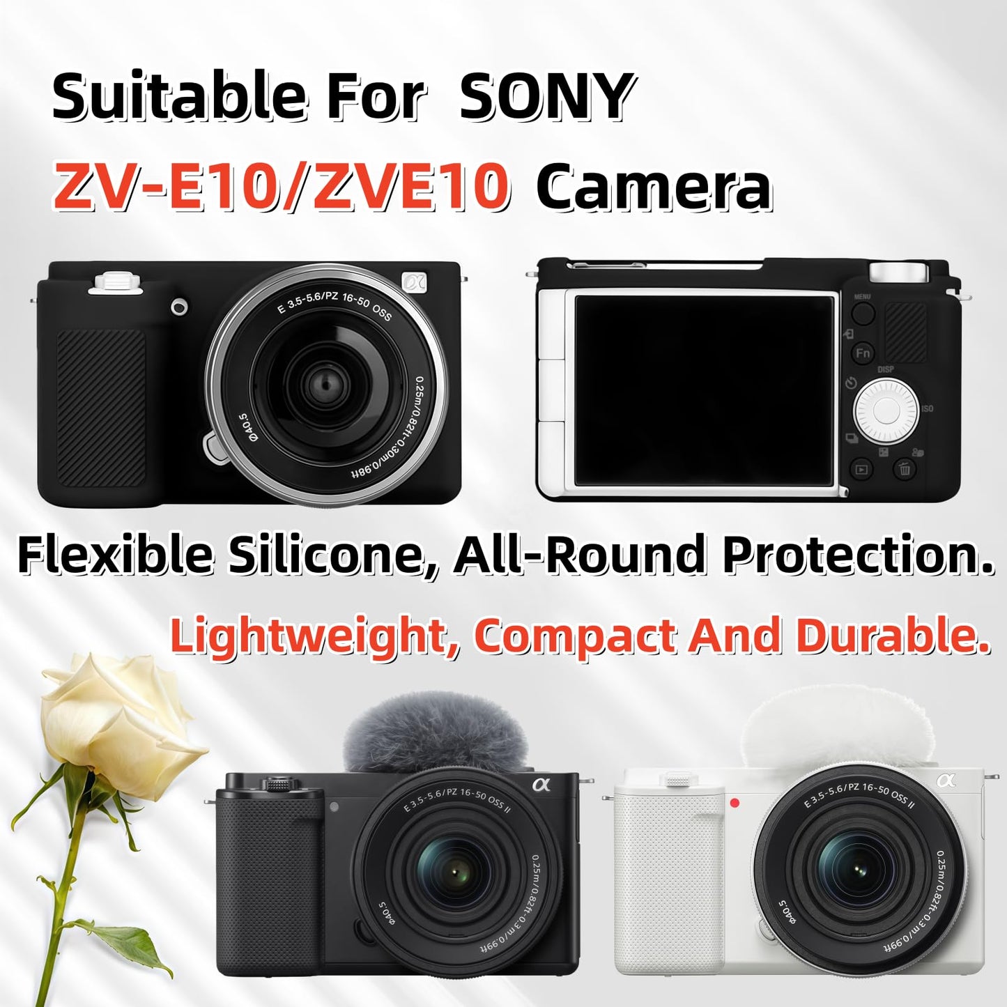 SZHSYJY ZV-E10 Case, Soft Silicone Protective Case for Sony ZV-E10 ZVE10 Camera,Comes with 2 Screen Protectors and 1 Wrist Strap. (Black)