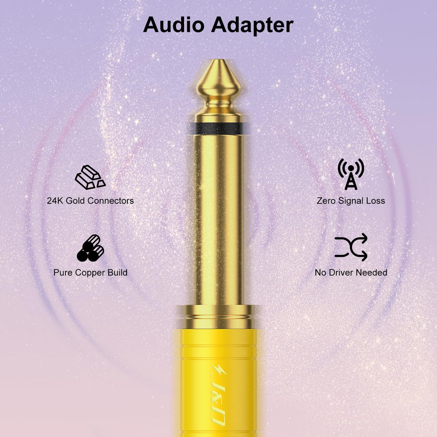 J&D RCA to 1/4 Audio Adapter 4-Pack, 6.35mm Mono Plug Male to RCA Female Connector, Gold-Plated Guitar Connectors, Yellow