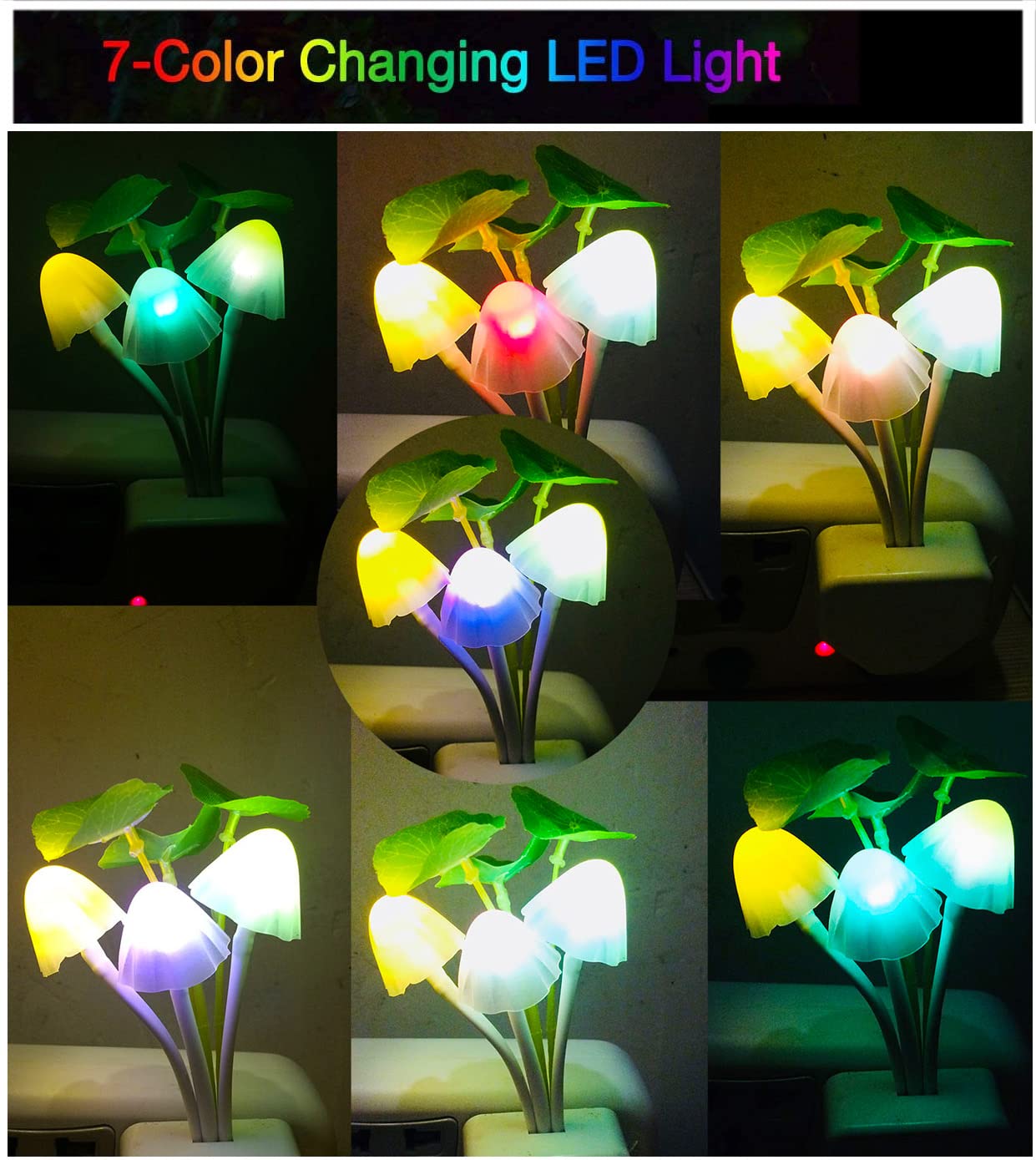 AUSAYE 4Pack Sensor LED Plug in Night Light for Adults Kids , Color Changing Cute Mushroom Flower Wall Lamp