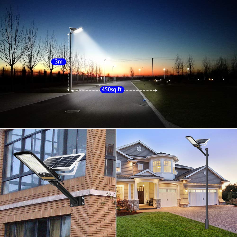 RuoKid Solar Street Lights Outdoor Lamp, 16000lm IP67 Waterproof Light with Anti Broken Remote Control Mounting Bracket, Dusk to Dawn Security Led