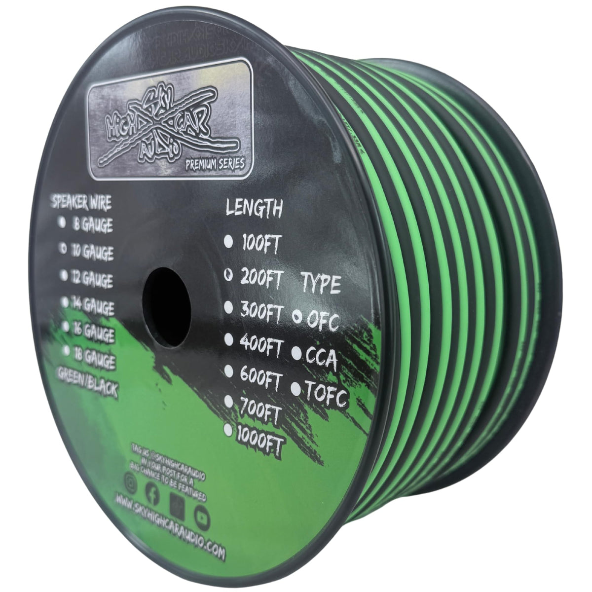 100' feet True 10 Gauge AWG OFC Speaker Wire Green/Black Car Home Audio