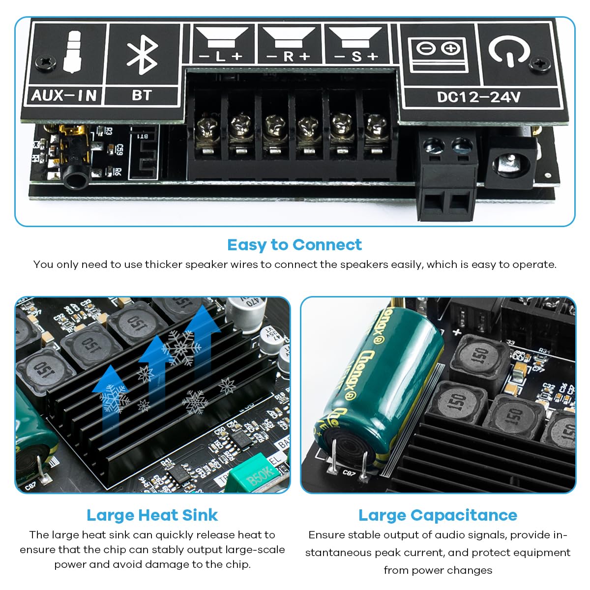 ZK-TB21 Bluetooth 5.0 50W+50W+100W 2.1 Channel Subwoofer Amplifier Board TPA3116D2 HiFi Treble and Bass Control Stereo Digital Audio Amp Board