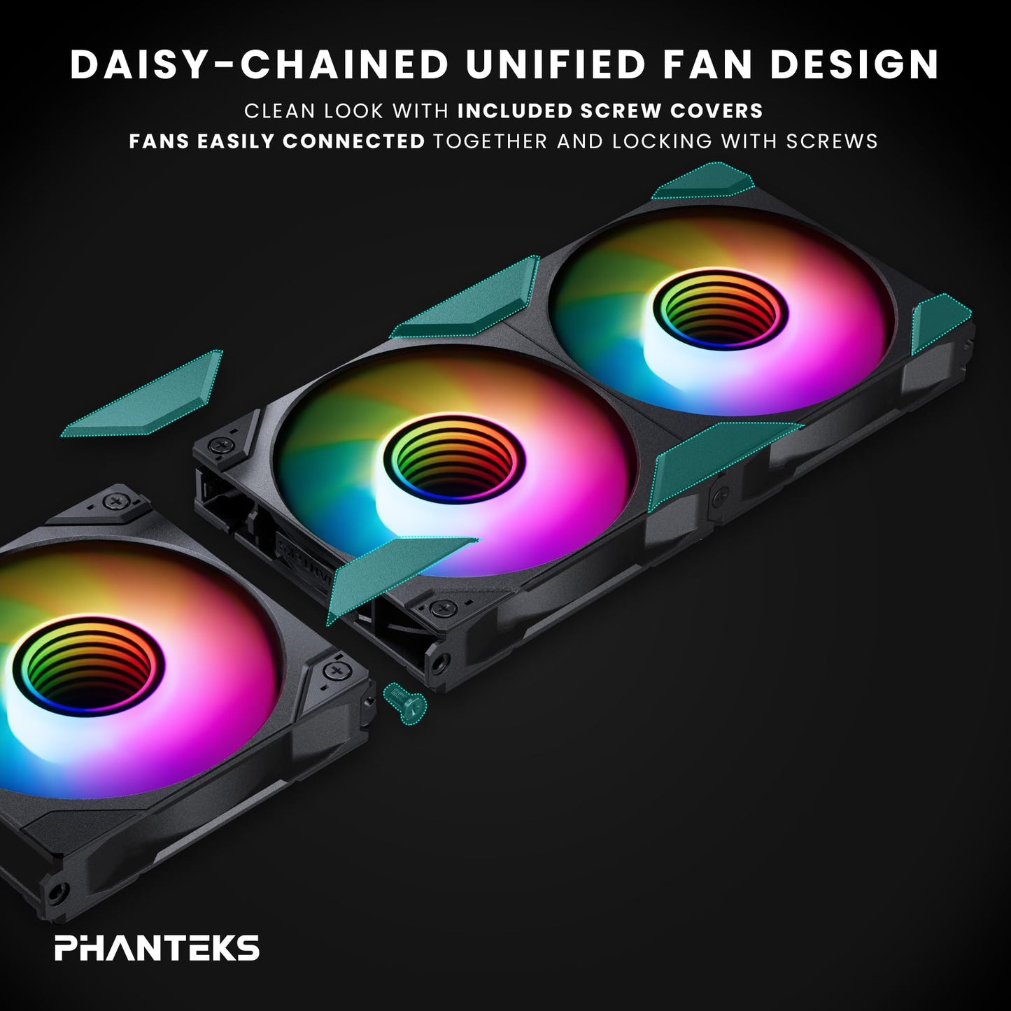 Phanteks M25-120 Gen2 Reversed Blade Triple Pack, 3X 120mm ARGB High Performance Cooling Fans, Daisy-Chain Unified Fan Frame, Infinity Mirror hub