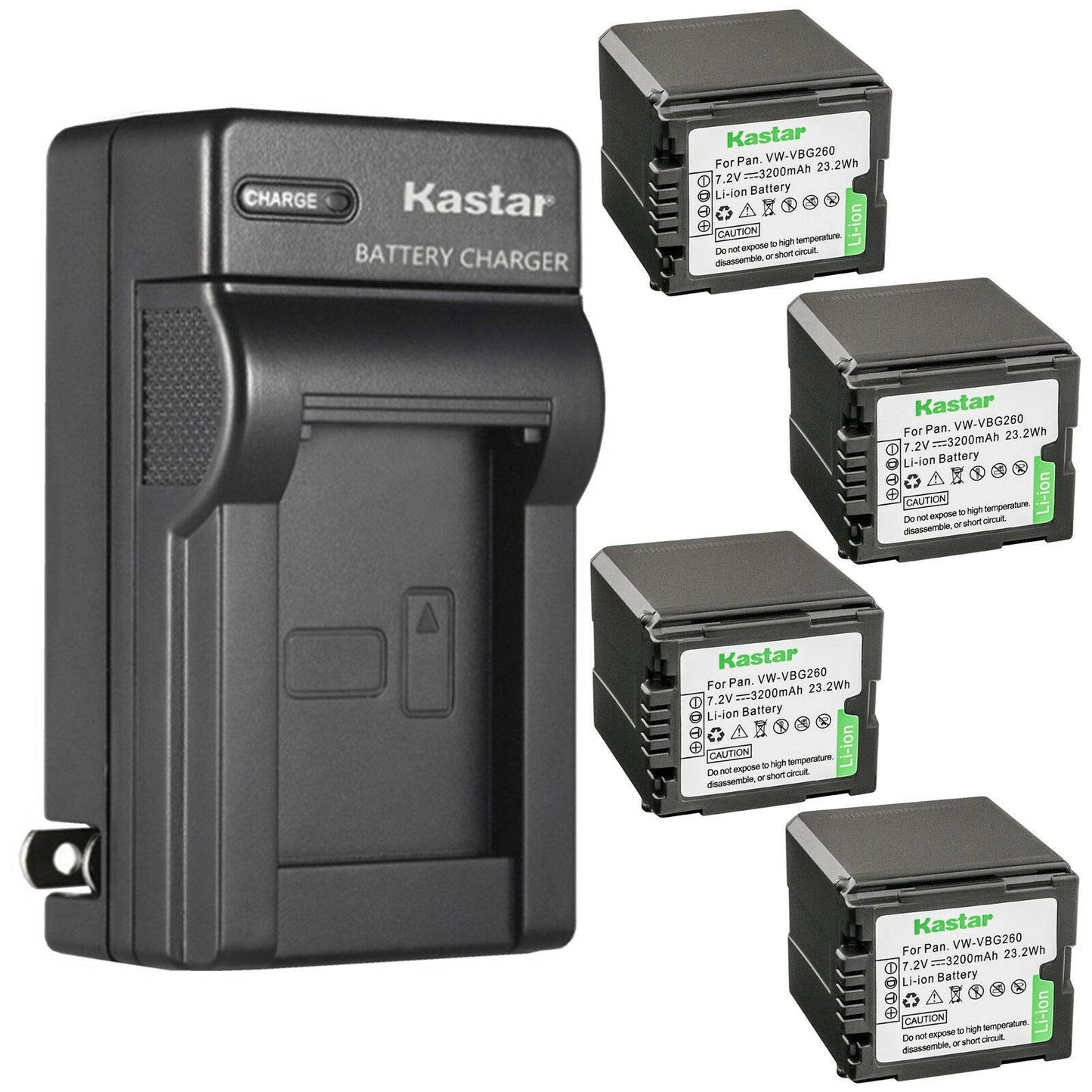 Kastar 4-Pack VW-VBG260 Battery and AC Wall Charger Replacement for Panasonic HDC-HS100, HDC-HS100GK, HDC-HS200, HDC-HS250, HDC-HS250K, HDC-HS300
