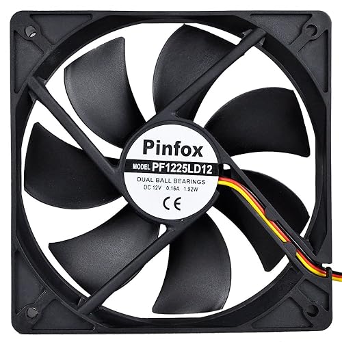 Pinfox 12V DC 120mm Quiet Cooling Fan Silent, Variable Speed Control by 5V to 12V Input, Dual Ball Bearings 3 Pin for PC Computer Case, Home Theater