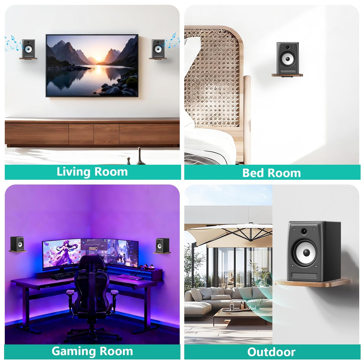 WALI Speaker Wall Mount, Heavy Duty Bookshelf Speaker Floating Wall Shelves, Surround Sound Speakers Stand for Living Room, Home Theater and Gaming