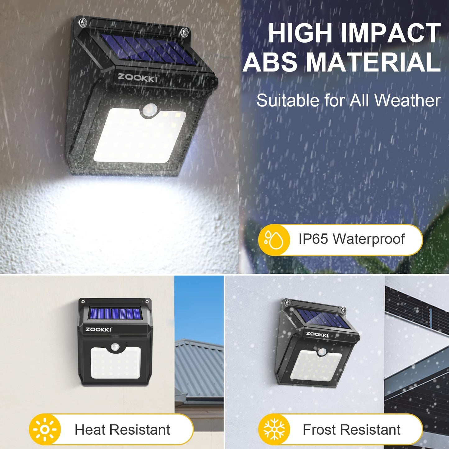ZOOKKI Solar Outdoor Lights -120° Illumination Solar Motion Sensor Lights Outdoor - IP65 Waterproof Wireless Security Outdoor Solar Powered Lights