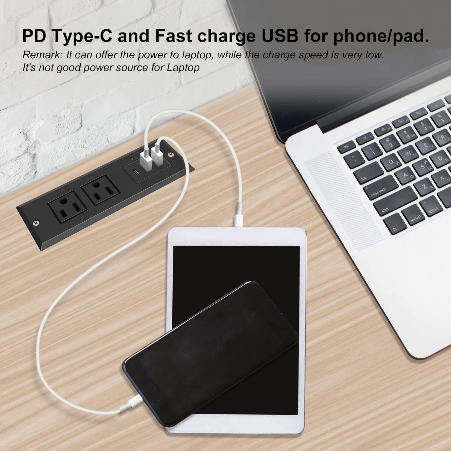 20W Recessed Power Strip USB C Fast Charge Desk Power Outlet Type C Flush Mounted Extension Power Plug for Conference Countertop Desktop Drawer Sofa