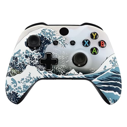 eXtremeRate The Great Wave Patterned Faceplate Front Housing Shell with Soft Touch Grip for Xbox One X S Controller Model 1708 - Controller NOT