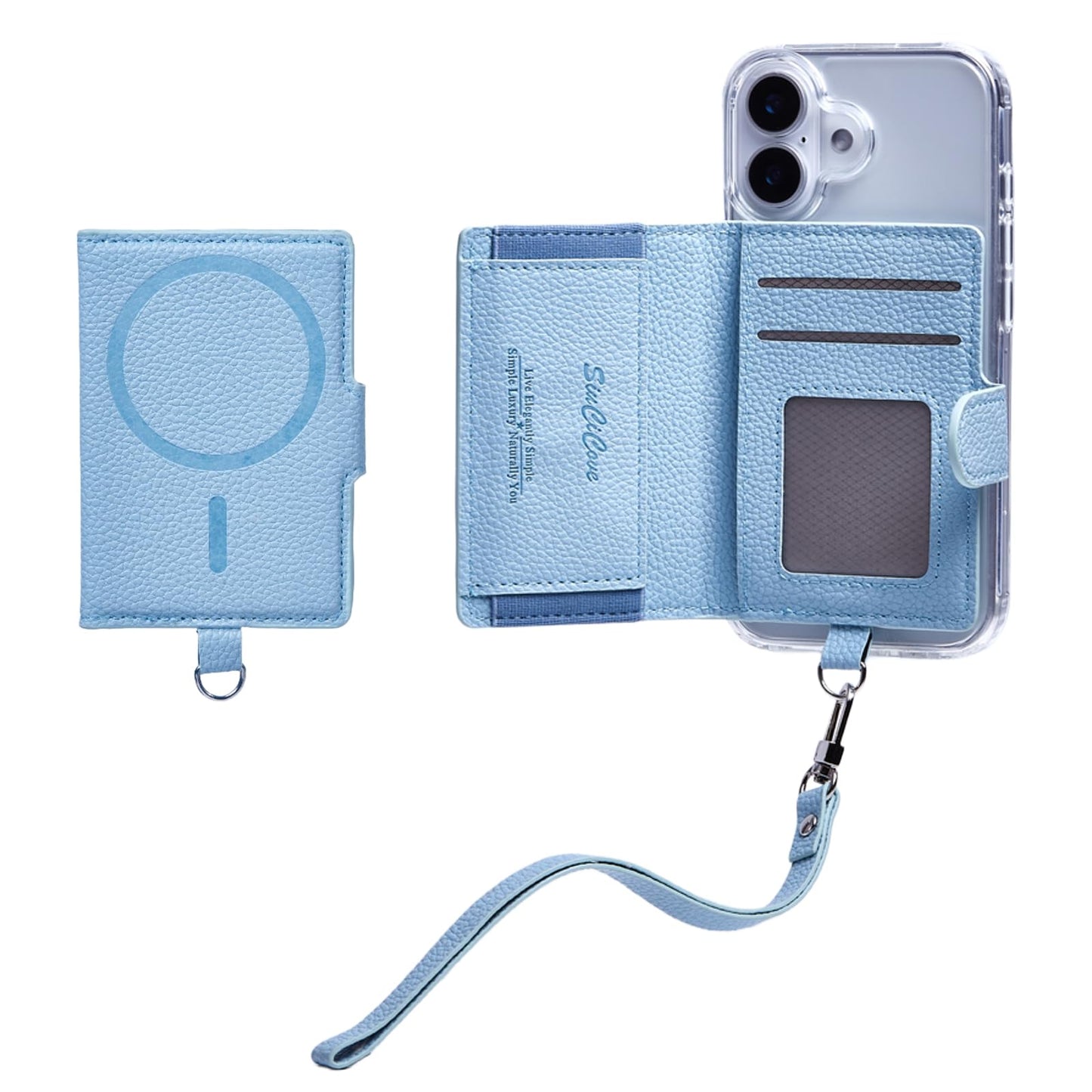 siucicove for MagSafe Wallet, Hand Wrist Strap Magnetic Wallet for iphone 17/16/15/14/13/12 Series,7+ Cards Holder,RFID Blocking-Blue