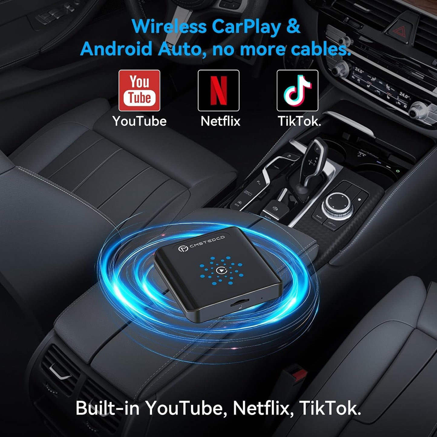 Magic CarPlay AI Box, Wireless CarPlay & Android Auto Adapter with Netflix/YouTube/TikTok, Plug & Play, Car Play Wireless Adapter Compatible