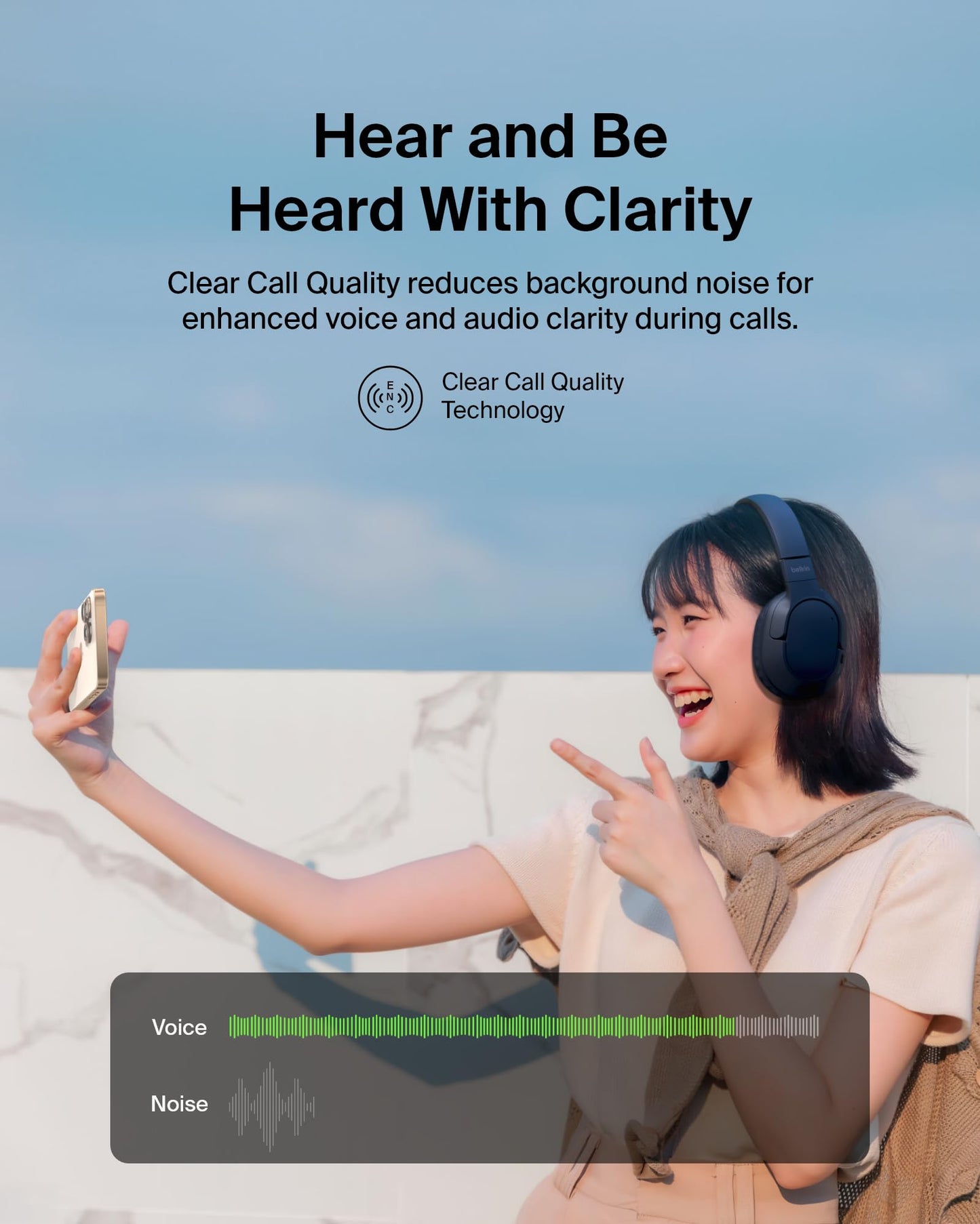 Belkin SoundForm Surround Bluetooth Over-Ear Headphones - Environmental Noise Cancelling Headphones - Wireless w/ 60H Playtime & Soft Ear Cups…