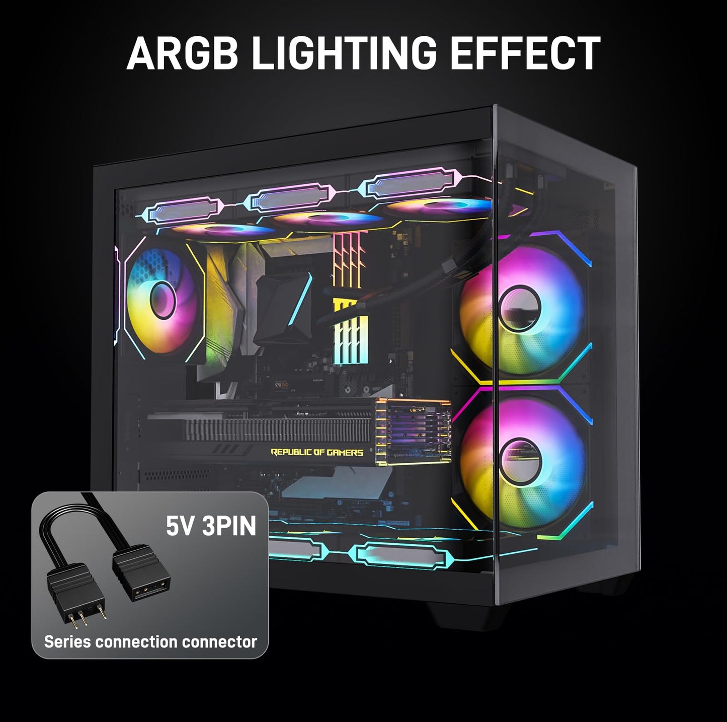 DARKROCK R140 140mm Reverse Blade Infinity Mirror Design PC Fan with LED ARGB Effects & PWM Control and Stable Running HDB Hydraulic Bearings - Black