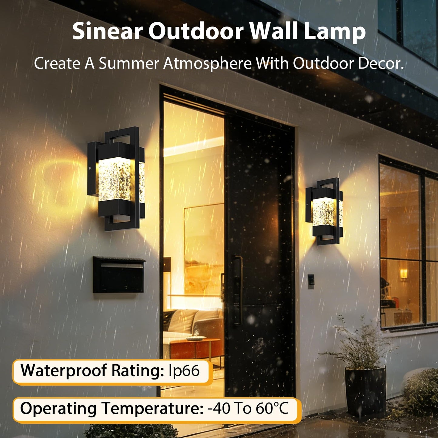 sinear 5000LM LED Outdoor Wall Light, 3000K Porch Lights Outdoor with IP66 Waterproof for Outdoor Decor, Matte Black Outside Wall Mount Lights