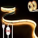 XINGZHI 2Pack USB LED Light Strip, 3000K Warm White COB LED Strip Lights, 3.28FT TV Lights Flexible Small Led Lights with Touch Switch Controller