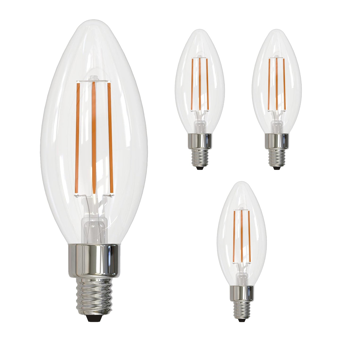 Bulbrite 4 Watt LED Filament Light Bulb, Fully Dimmable, 2700K, E12 Candelabra Base, High CRI for Truer Color Renderring (Pack of 4)