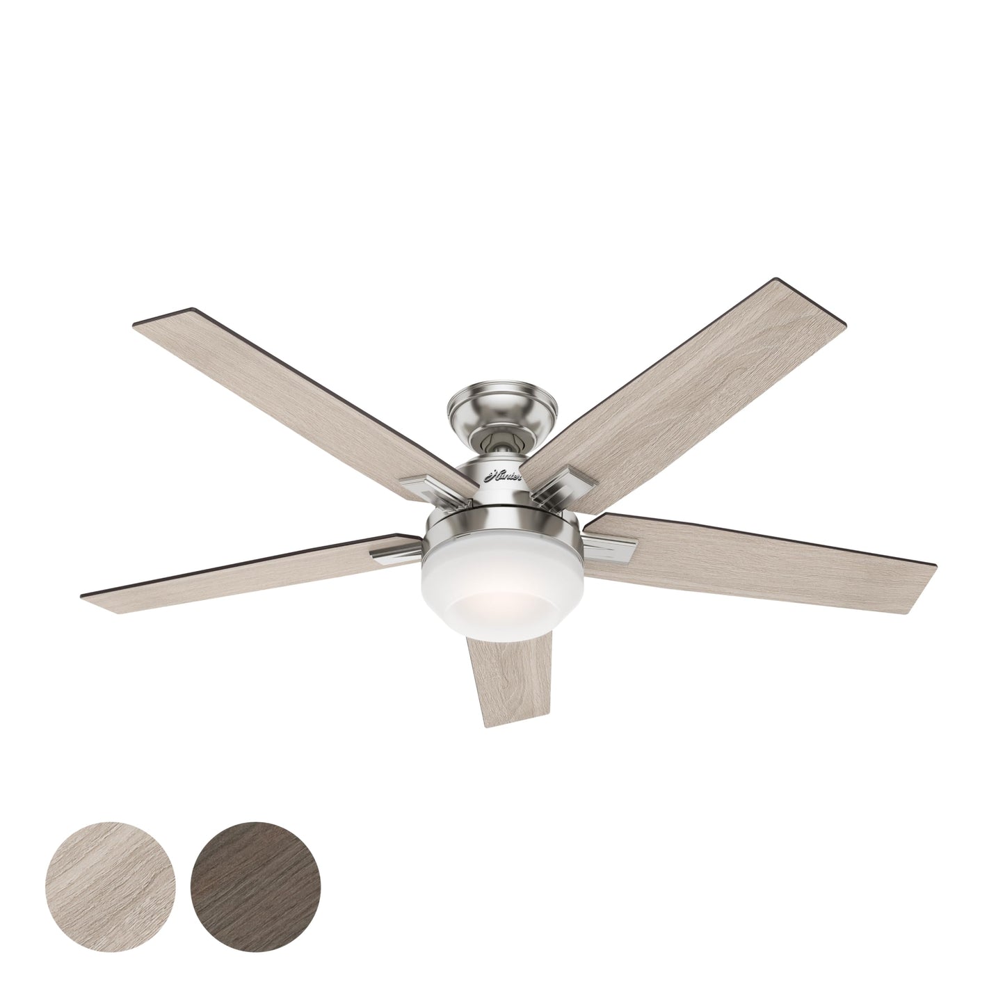 Hunter Fan 52 inch Contemporary Brushed Nickel Indoor Ceiling Fan with Light and Remote Control for Bedroom, Living Room/Family Room, Dining Room