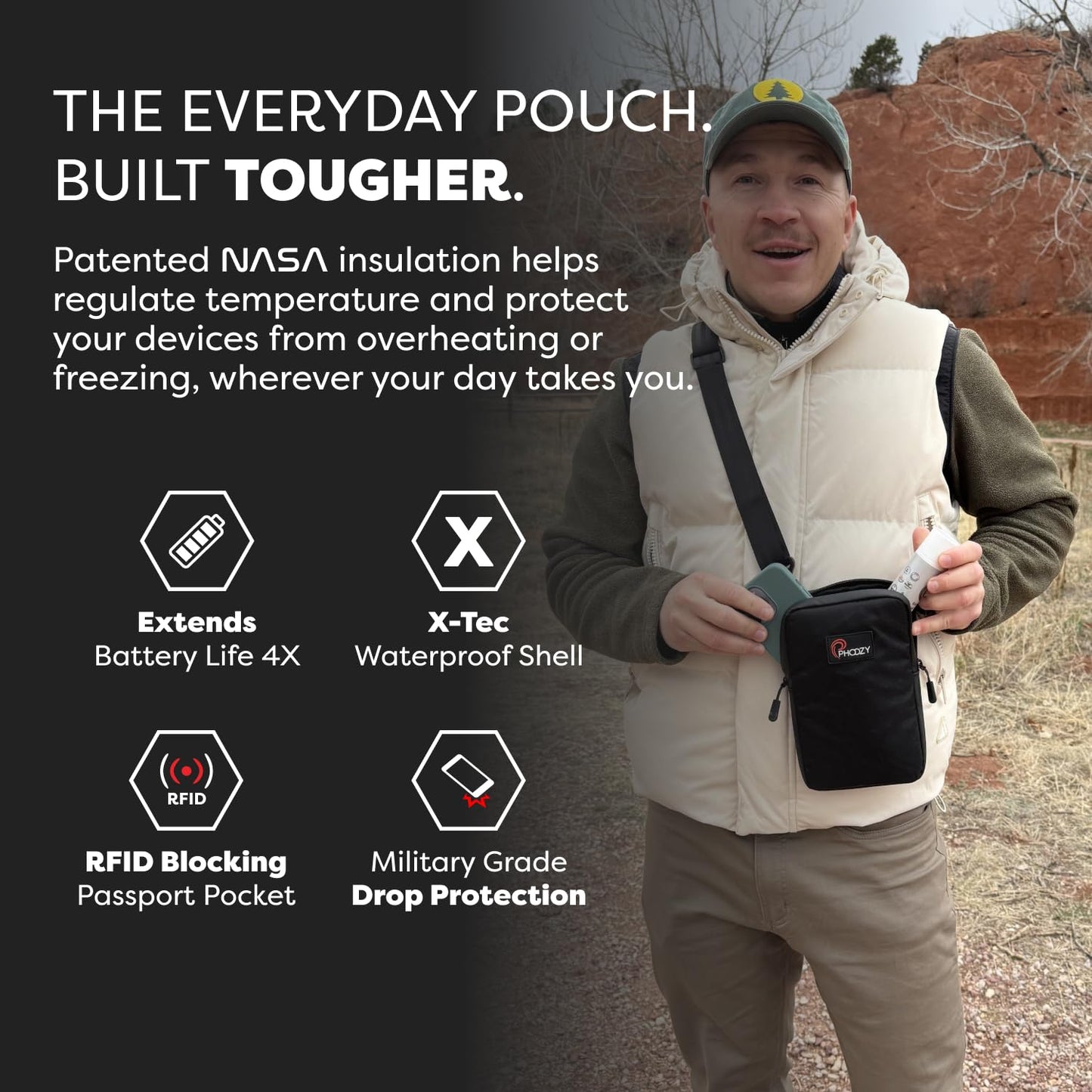PHOOZY Orion Thermal Phone Pouch with NASA Insulation Technology - Insulated Case for Cold Weather Extends Battery Life 4X - Sauna Protector for Heat