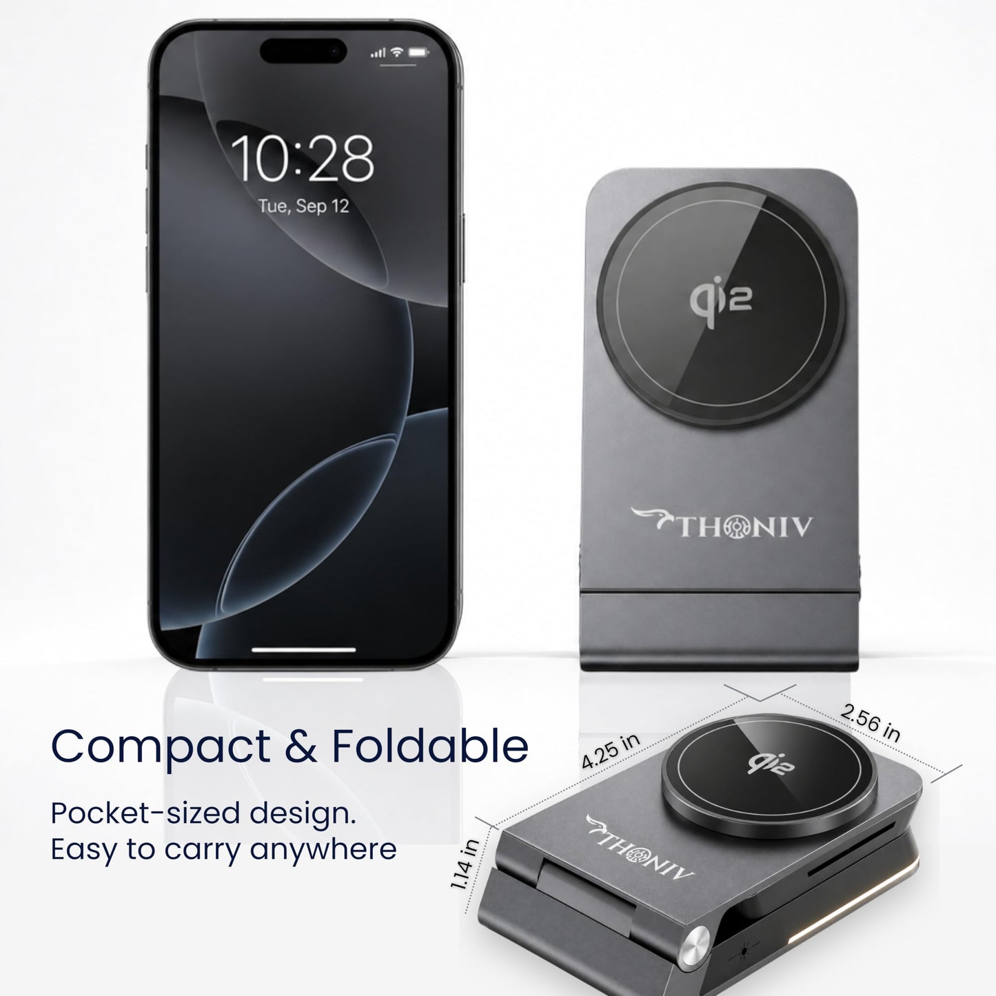 THONIV- Qi2 3-in-1 Magnetic Wireless Charging Station, Foldable 15W Fast Charger for iPhone 12-17 Series, Apple Watch and Wireless Earbuds, Portable