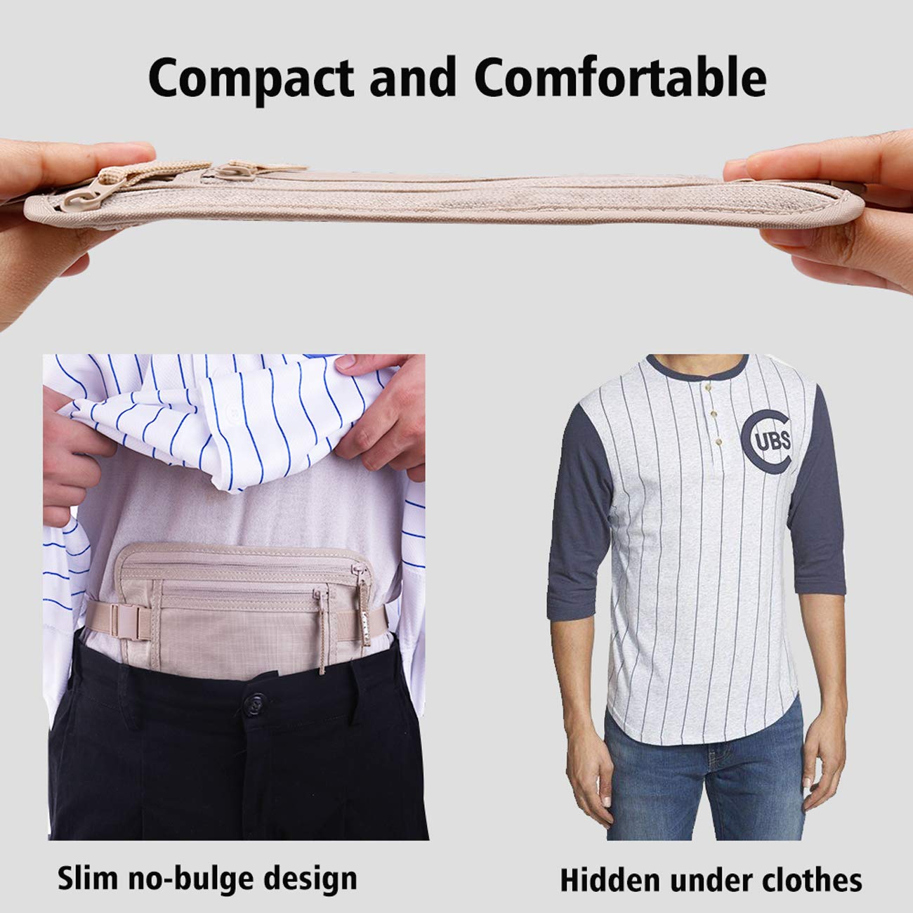 Slim RFID Blocking Money Belt for Travel, Hidden Pouch for Passport, Cash, Cards with 10 RFID Sleeves for Men & Women