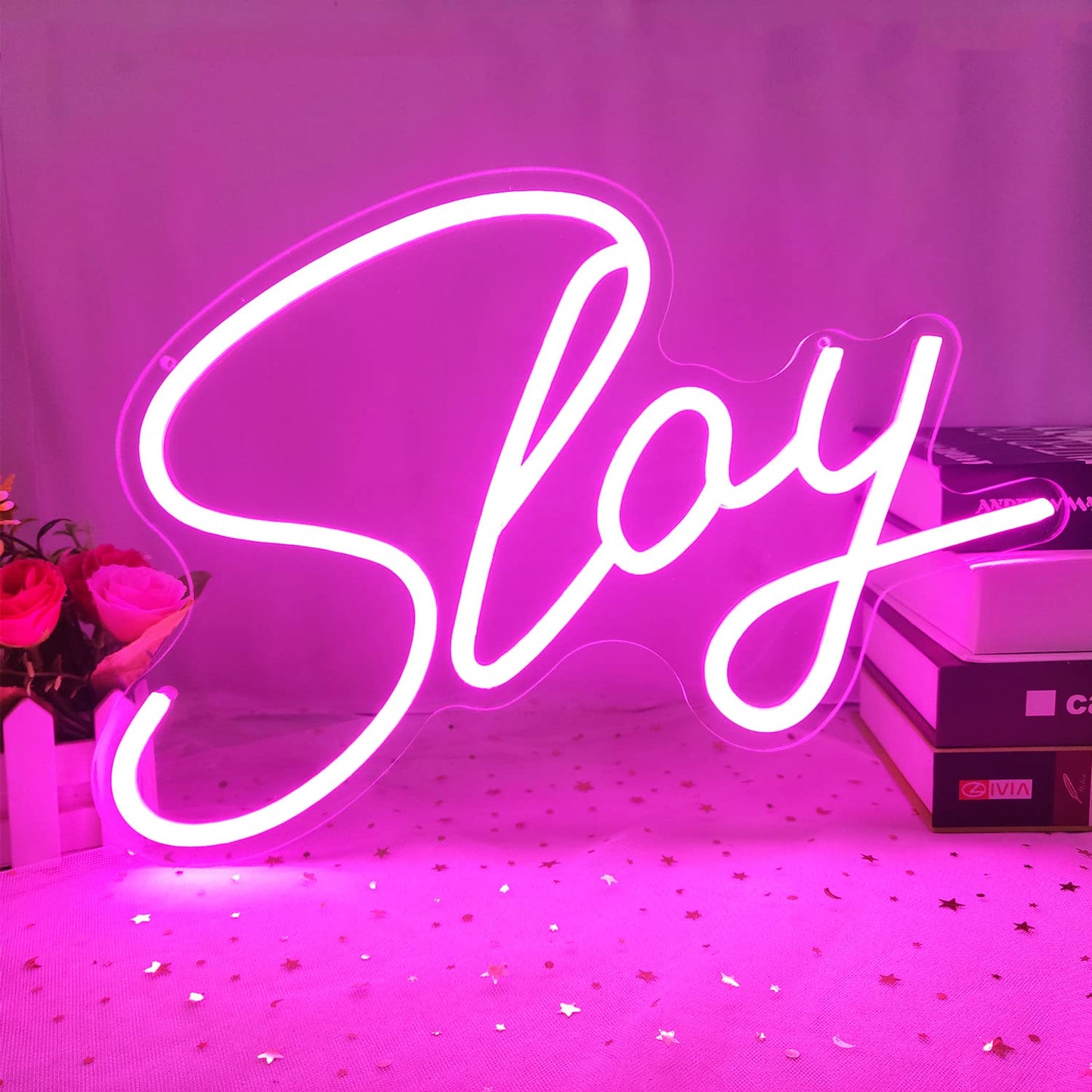 Preppy Lights Slay Dimmable Pink Neon Led Light Sign for Wall Decor 15.7''*9.4'', Bedroom, Living Room, Salon, Party Decor