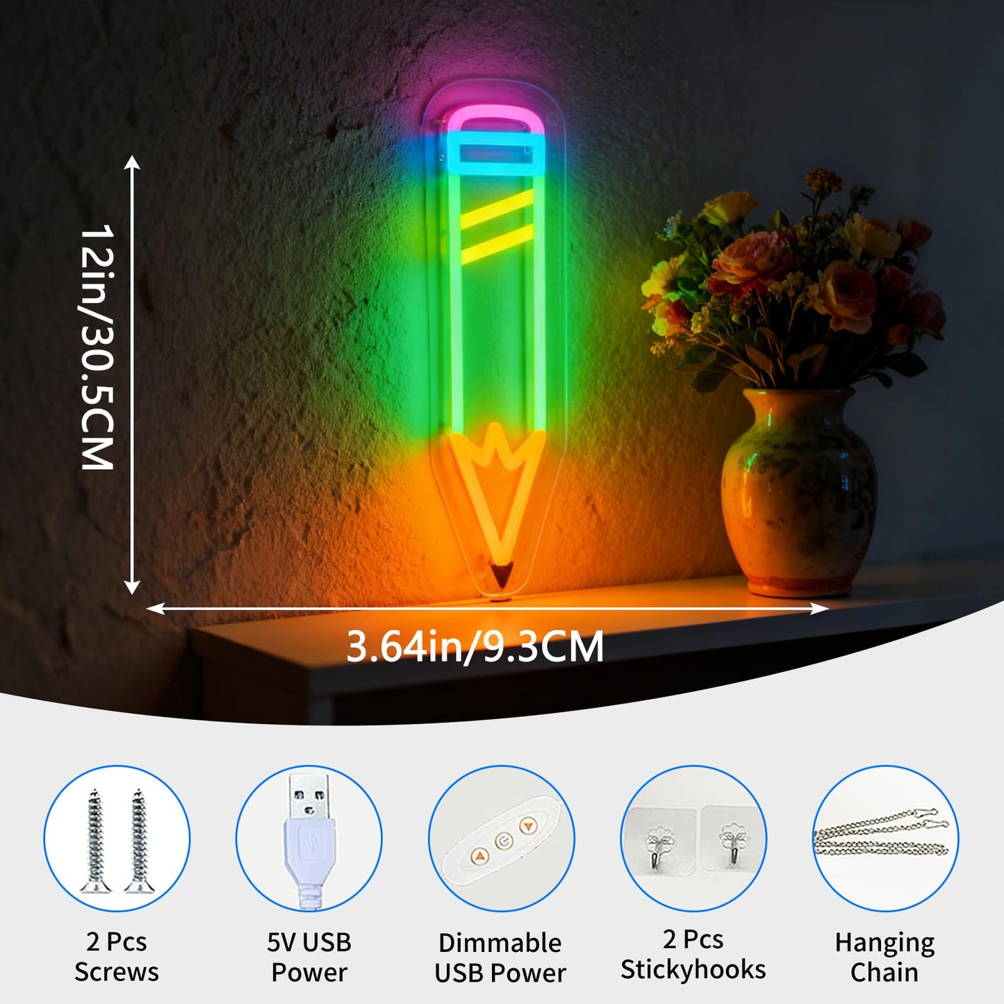 Neonawall Pen Neon Sign for Wall Decor Students Light Up Led Sign Birthday Party Gifts Led Decorative Night Signs School Class Room Decorations